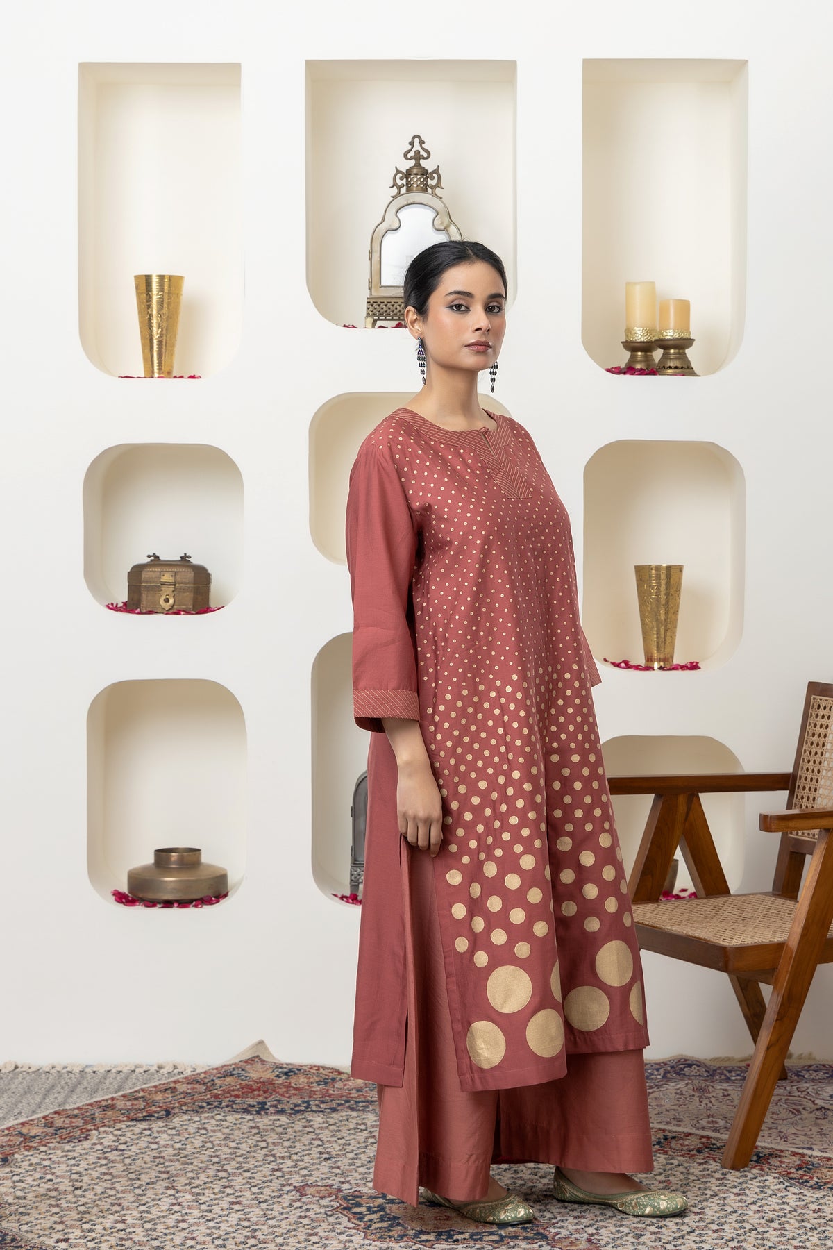 Rust Chanderi Kurta Set