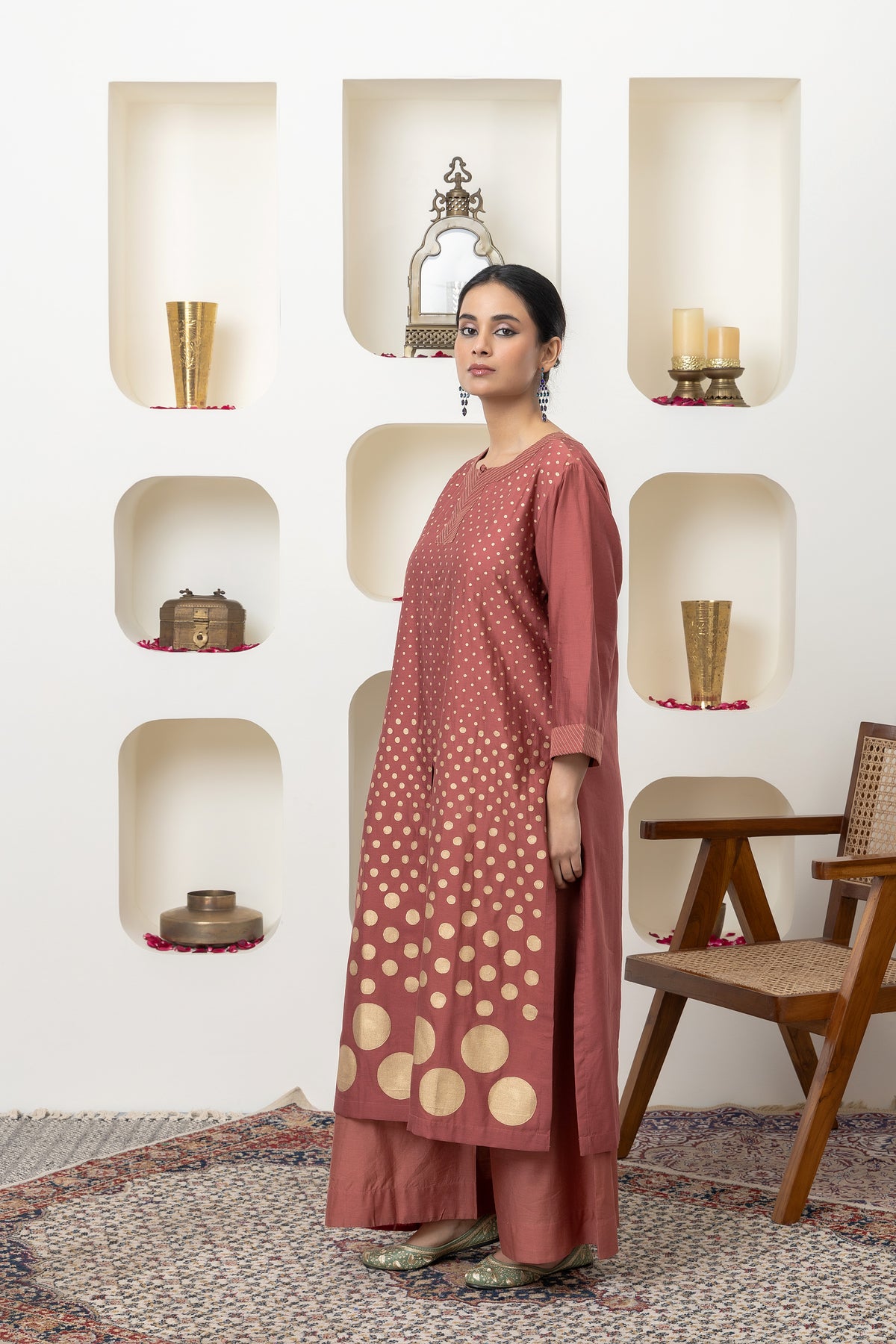 Rust Chanderi Kurta Set