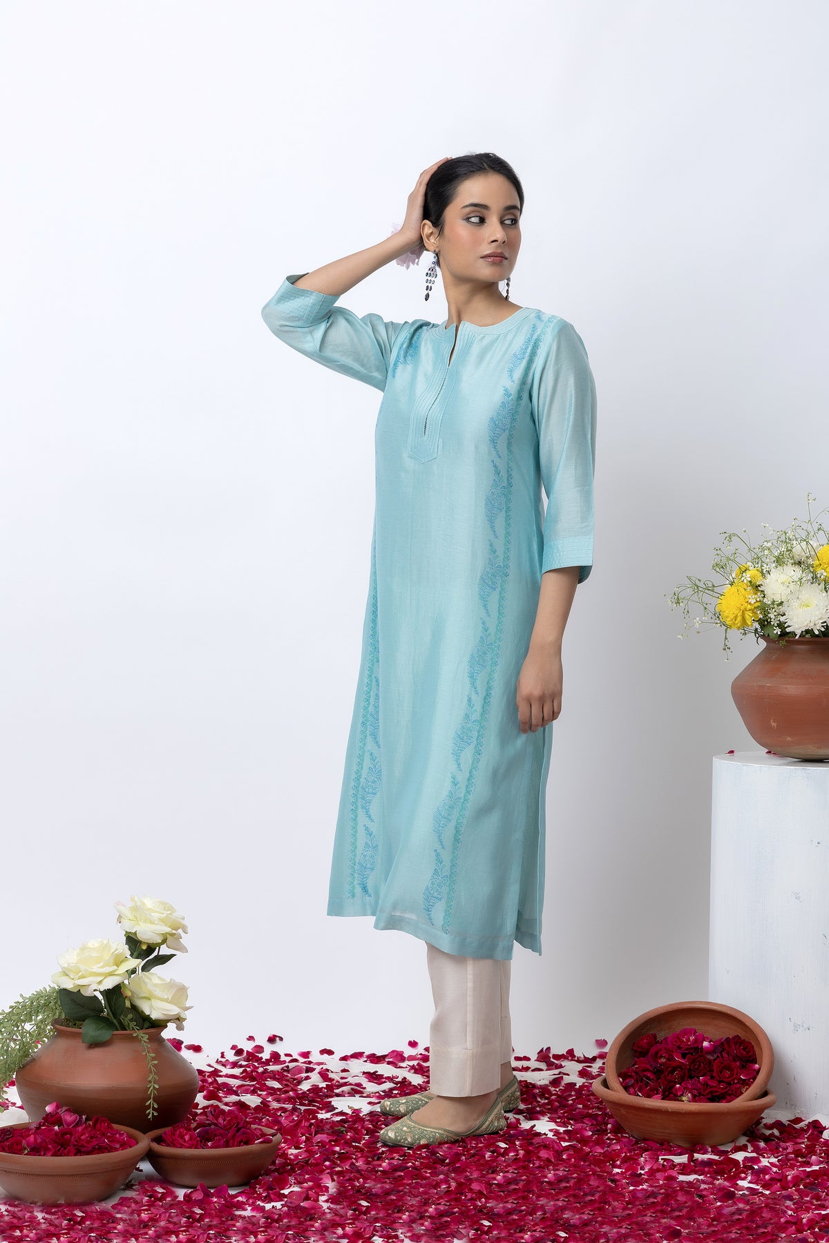 Light Blue Chanderi Kurta Set