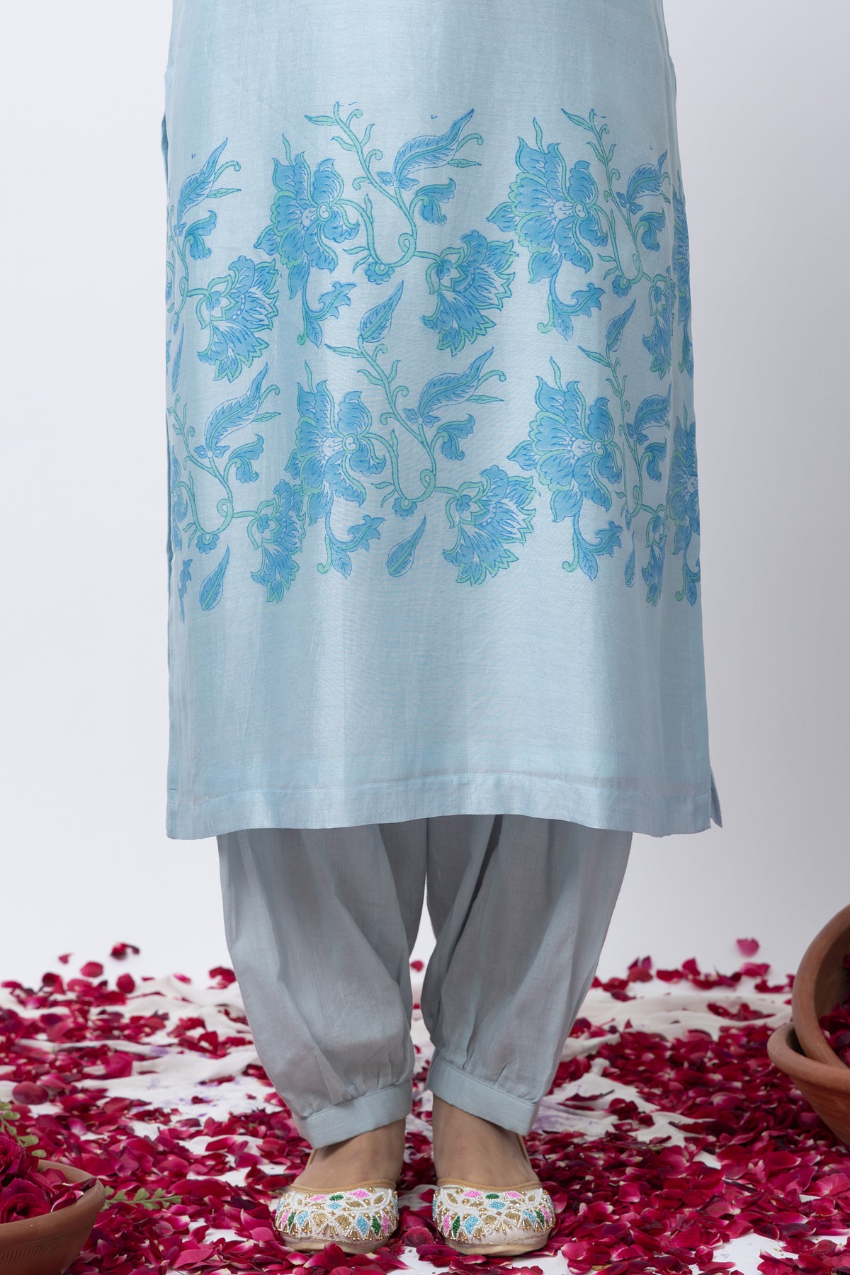 Sky Blue Block Printed Kurta Set