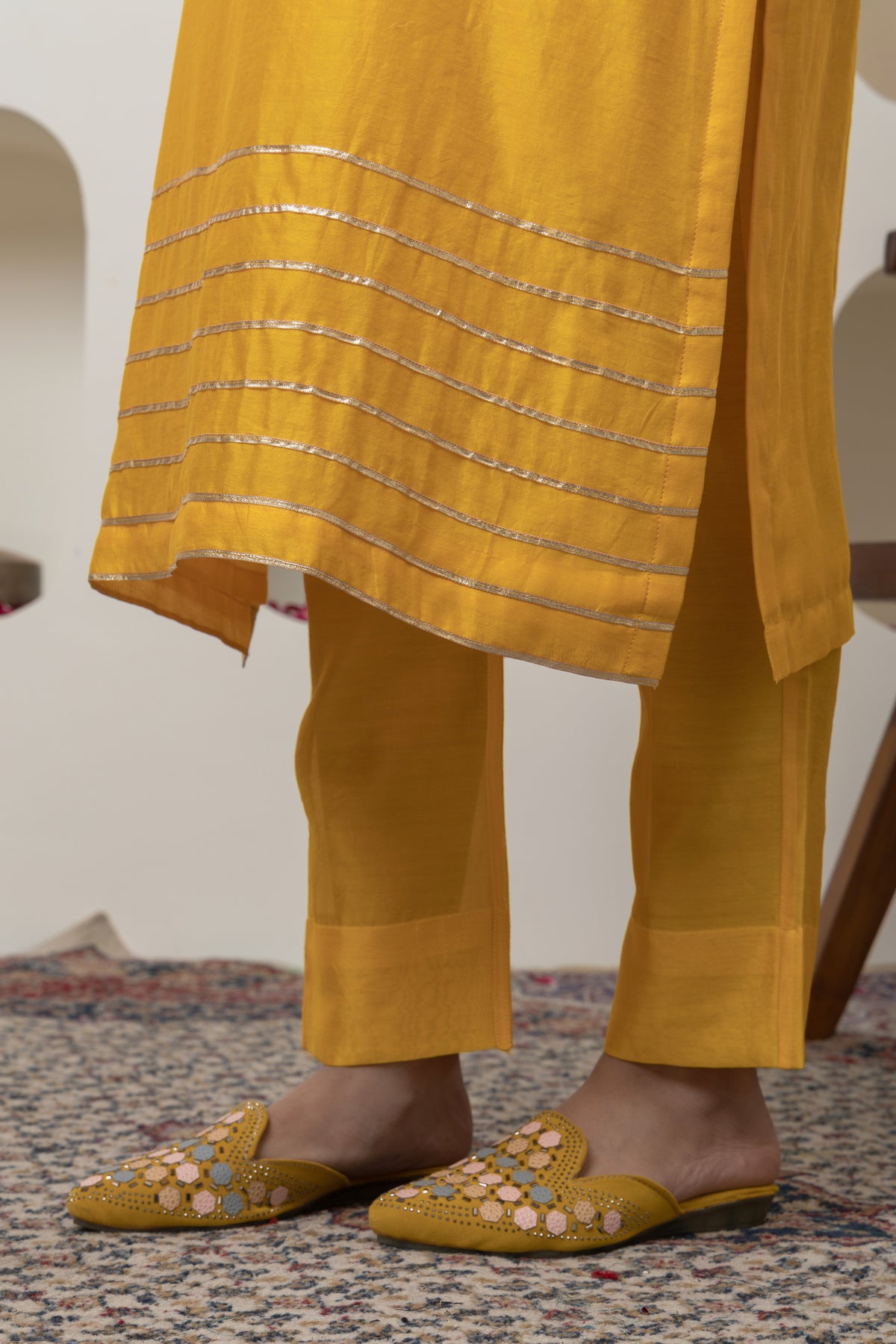 Yellow Chanderi Gota Kurta Set