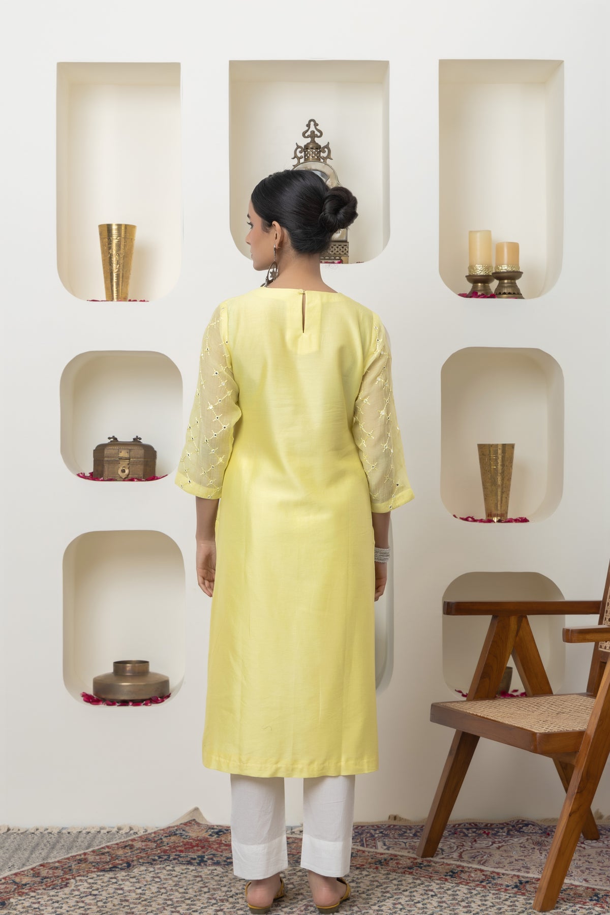 Yellow Mirror Work Kurta Set