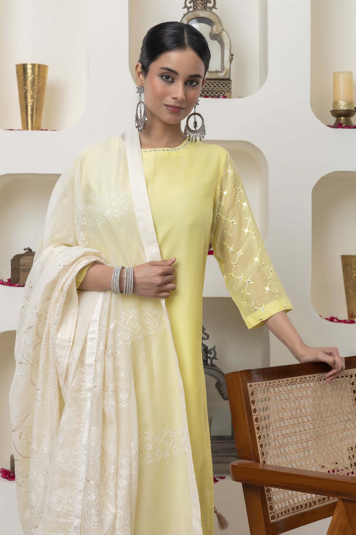 Yellow Mirror Work Kurta Set