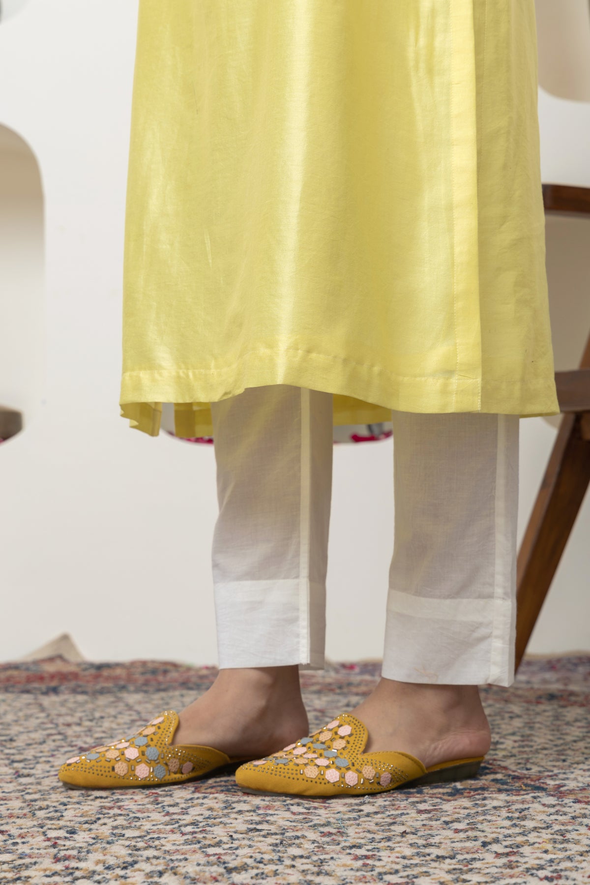 Yellow Mirror Work Kurta Set