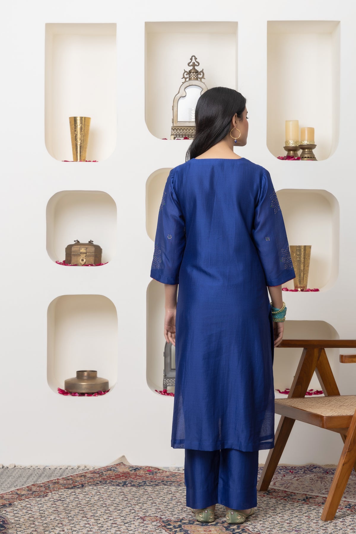 Navy Blue Chanderi Kurta Set