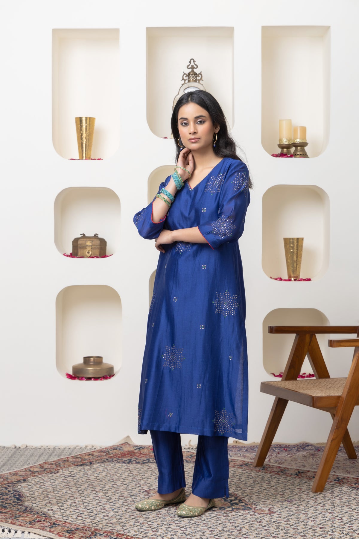 Navy Blue Chanderi Kurta Set