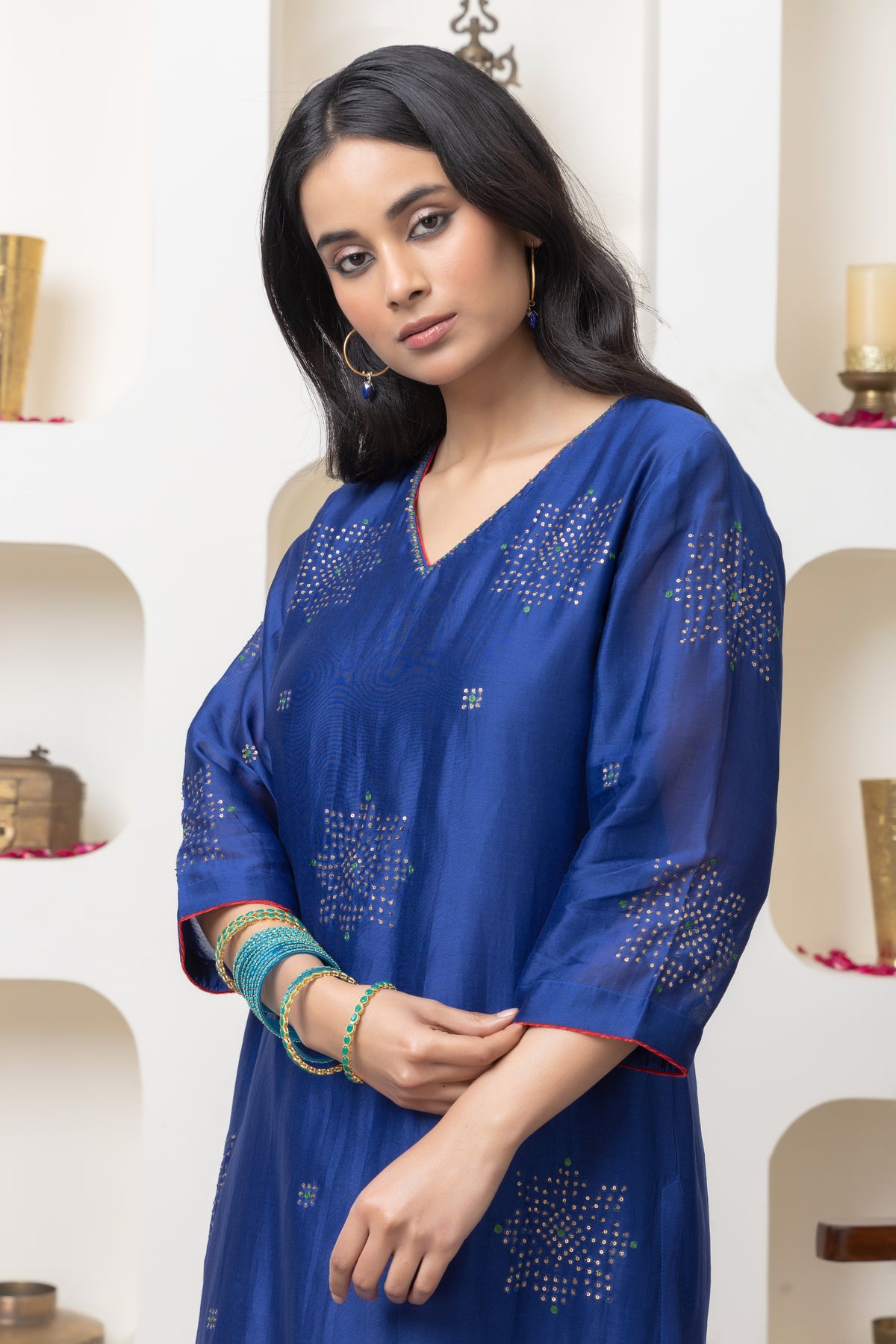 Navy Blue Chanderi Kurta Set