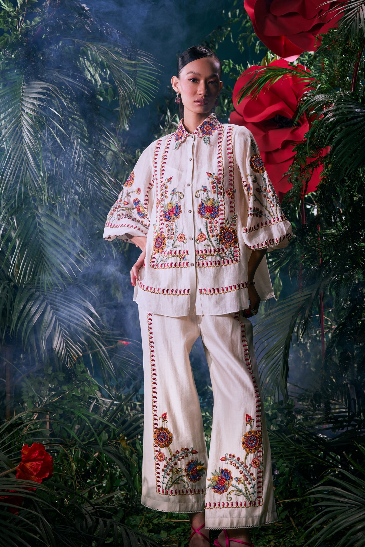 Ivory Multicolor Embroidered Shirt