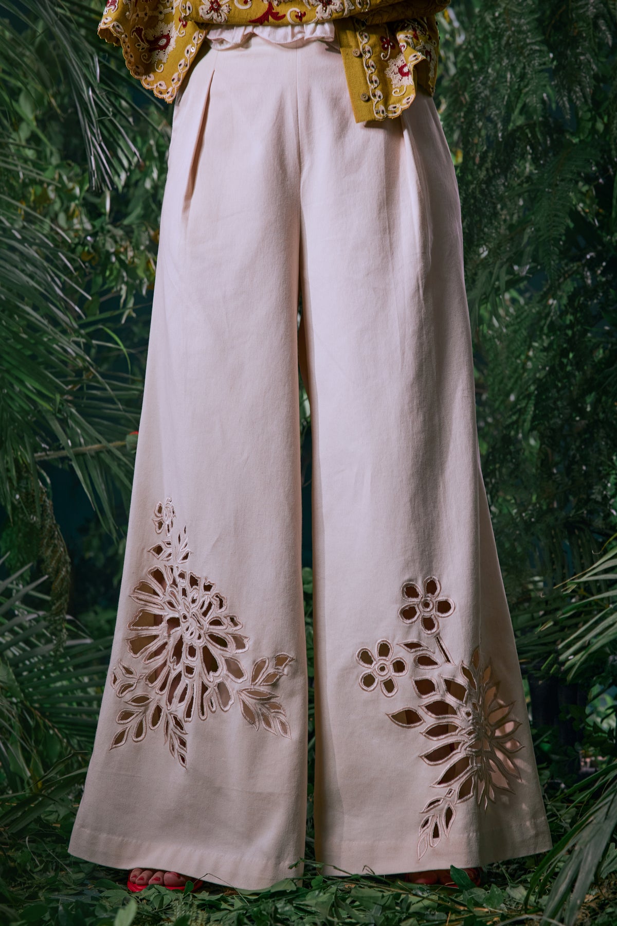 Ivory Cutwork Flared Pants