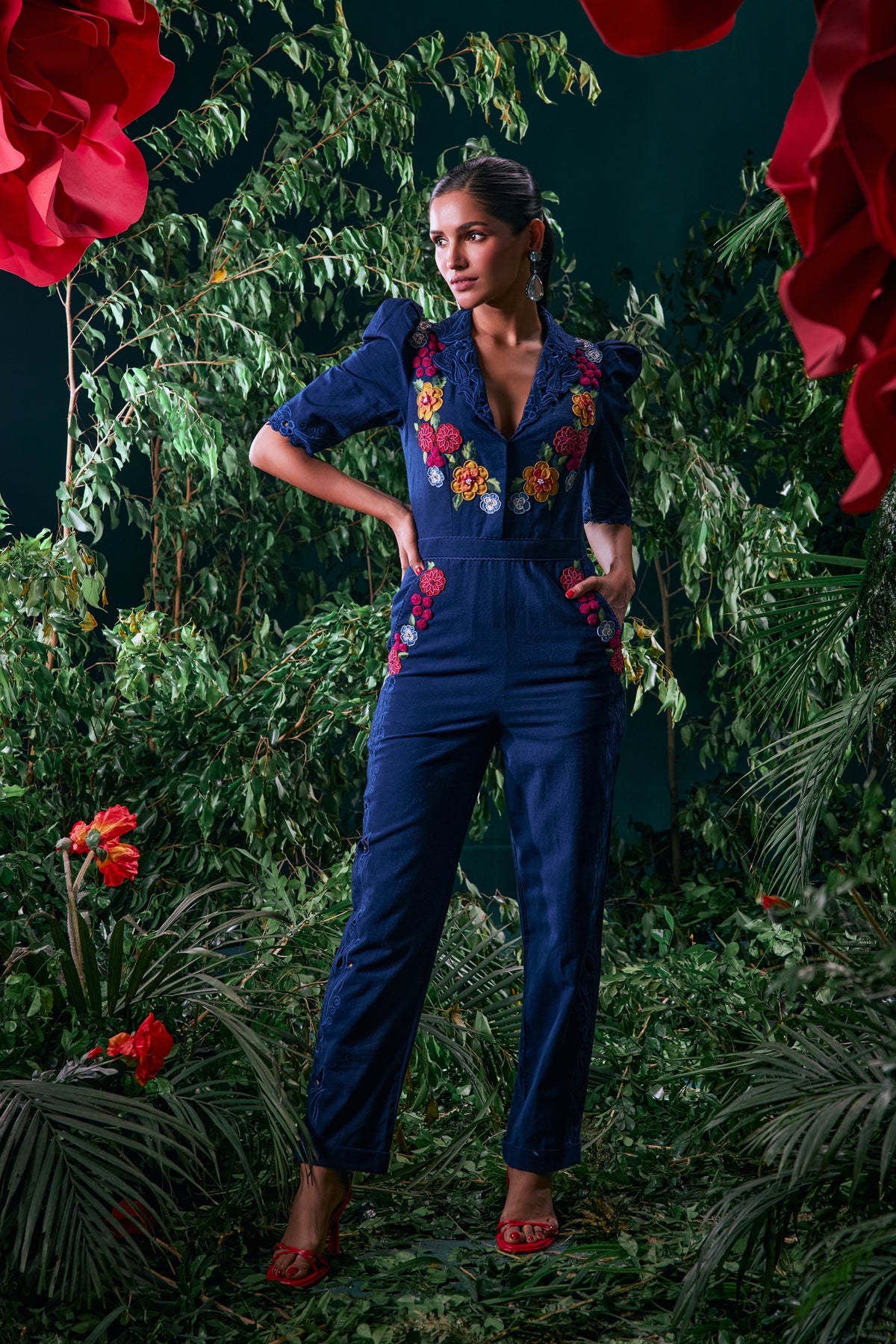 Indigo 3d Floral Jumpsuit