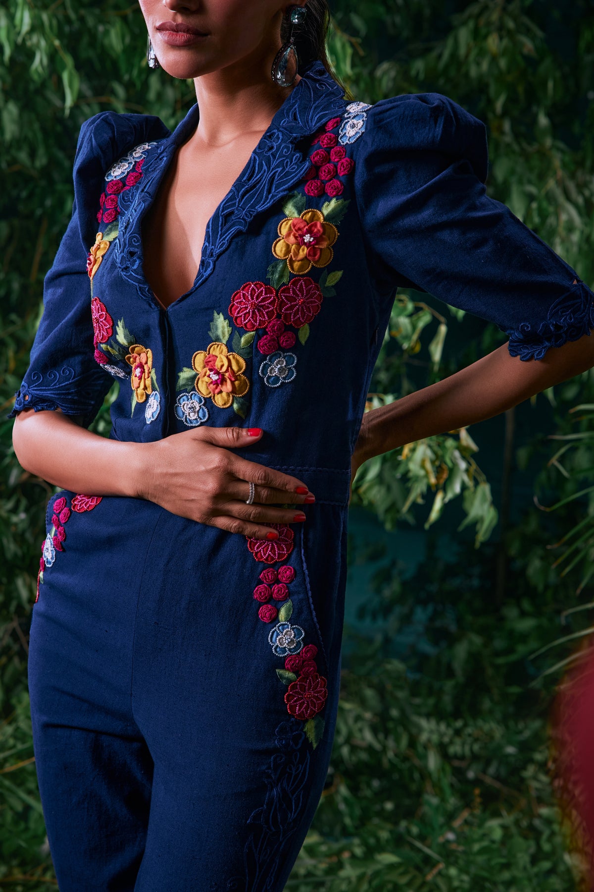 Indigo 3d Floral Jumpsuit