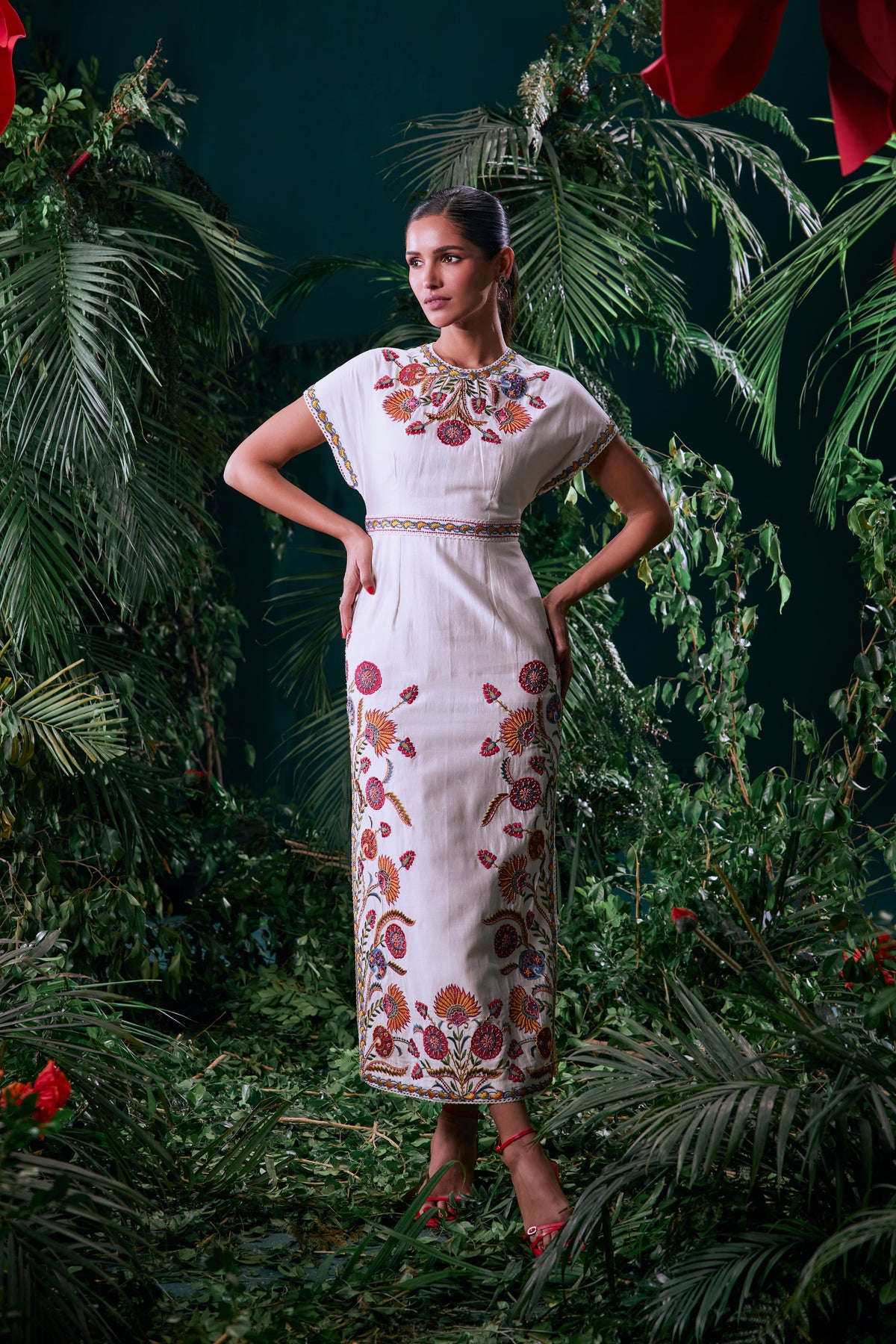 Ivory Applique and Beadwork Straight Dress