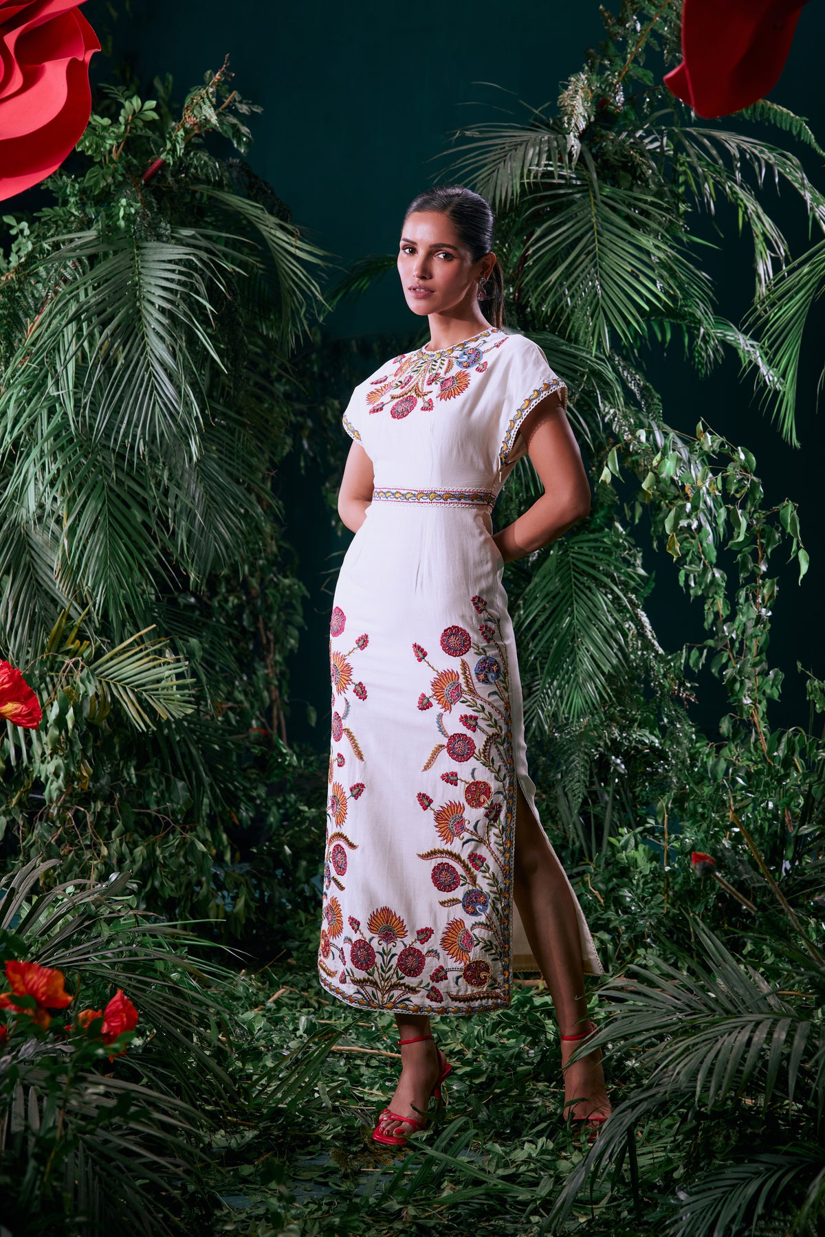 Ivory Applique and Beadwork Straight Dress