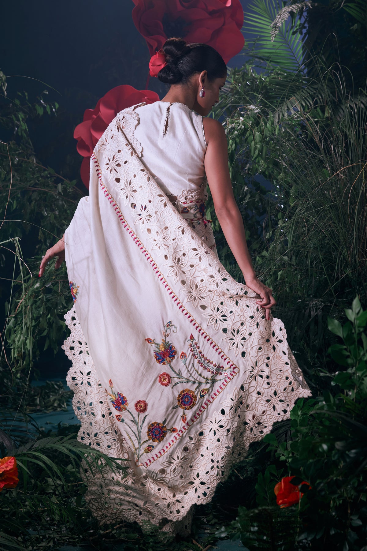 Ivory Tonal Cutwork Embroidered Saree