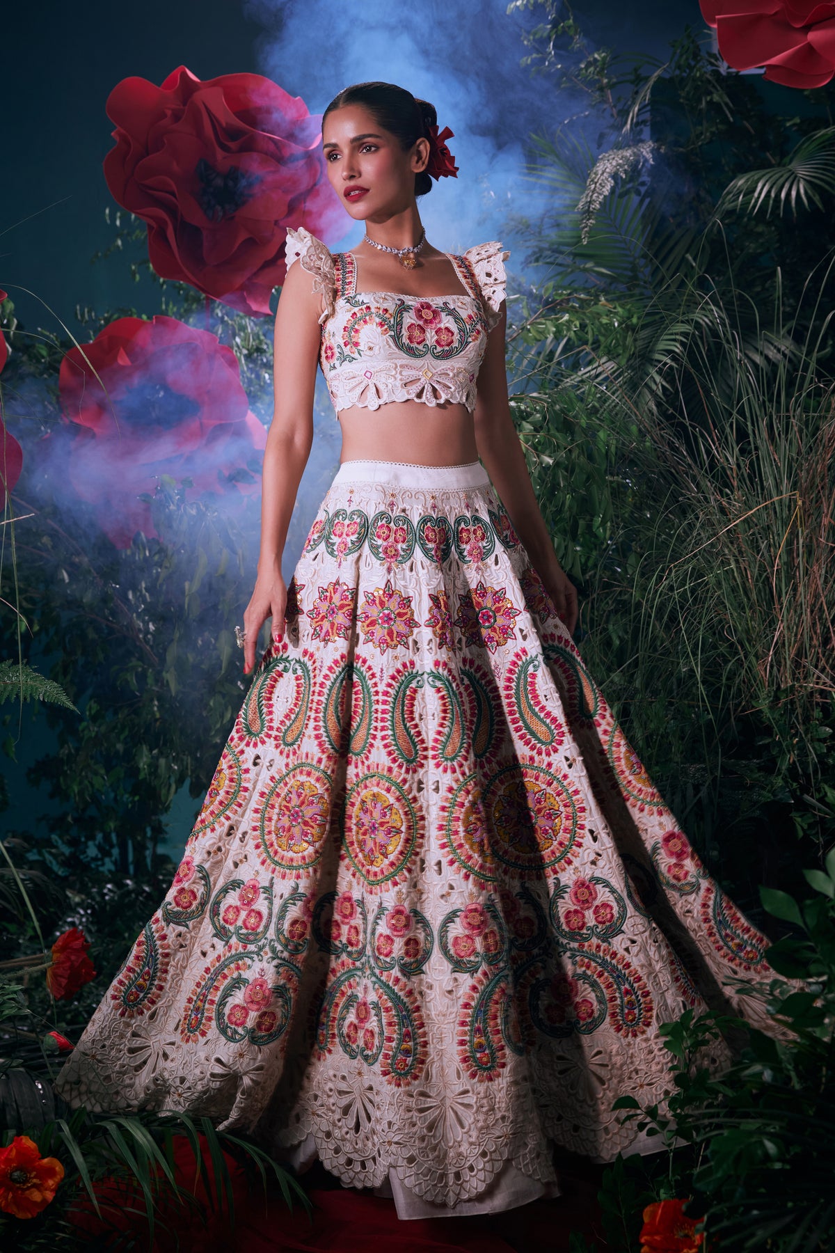 Ivory Multi Color Paisley Lehenga