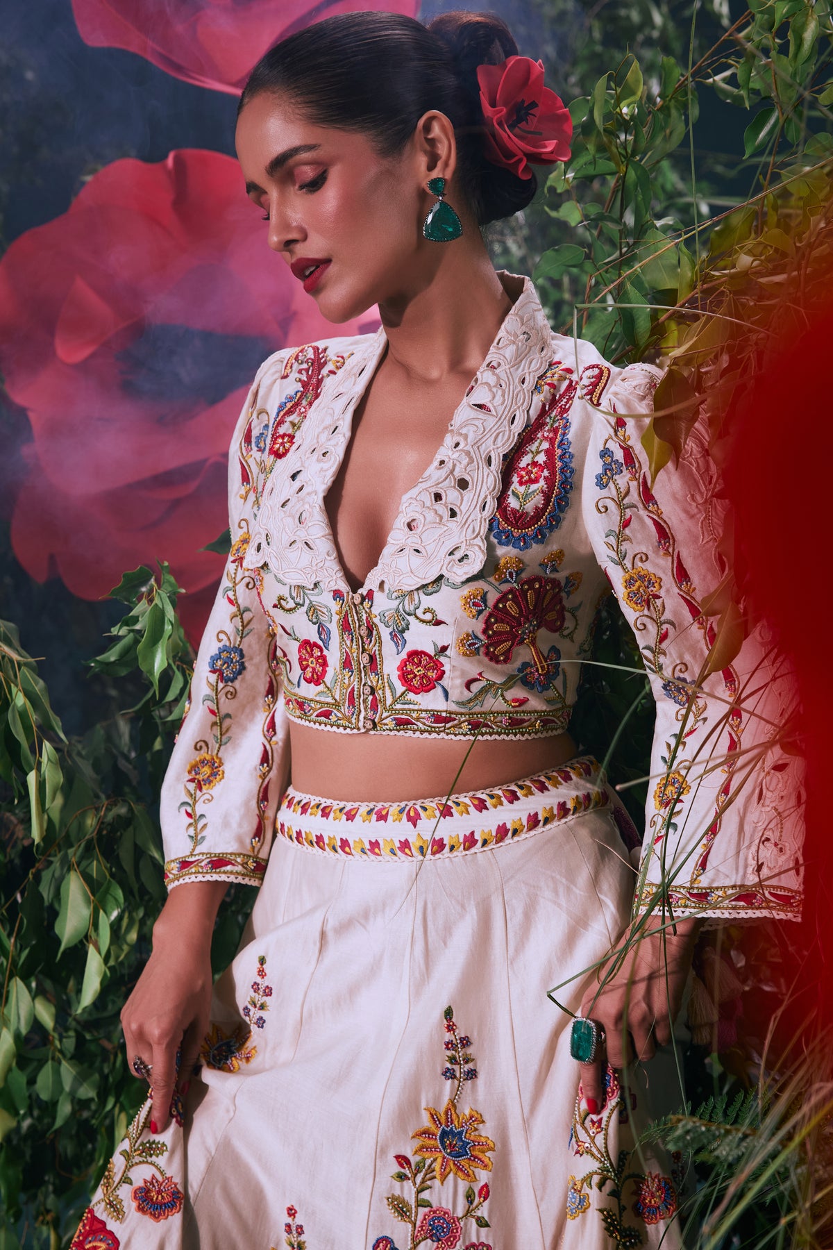 Ivory Multicolour Floral Lehenga