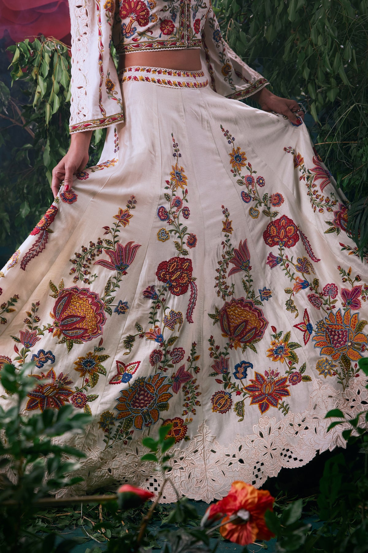 Ivory Multicolour Floral Lehenga