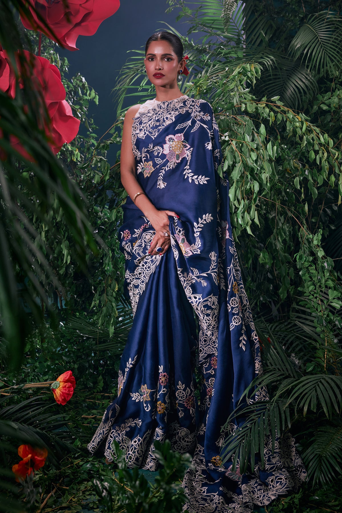 Indigo Multi Pastel Embroidered and Cutwork Saree