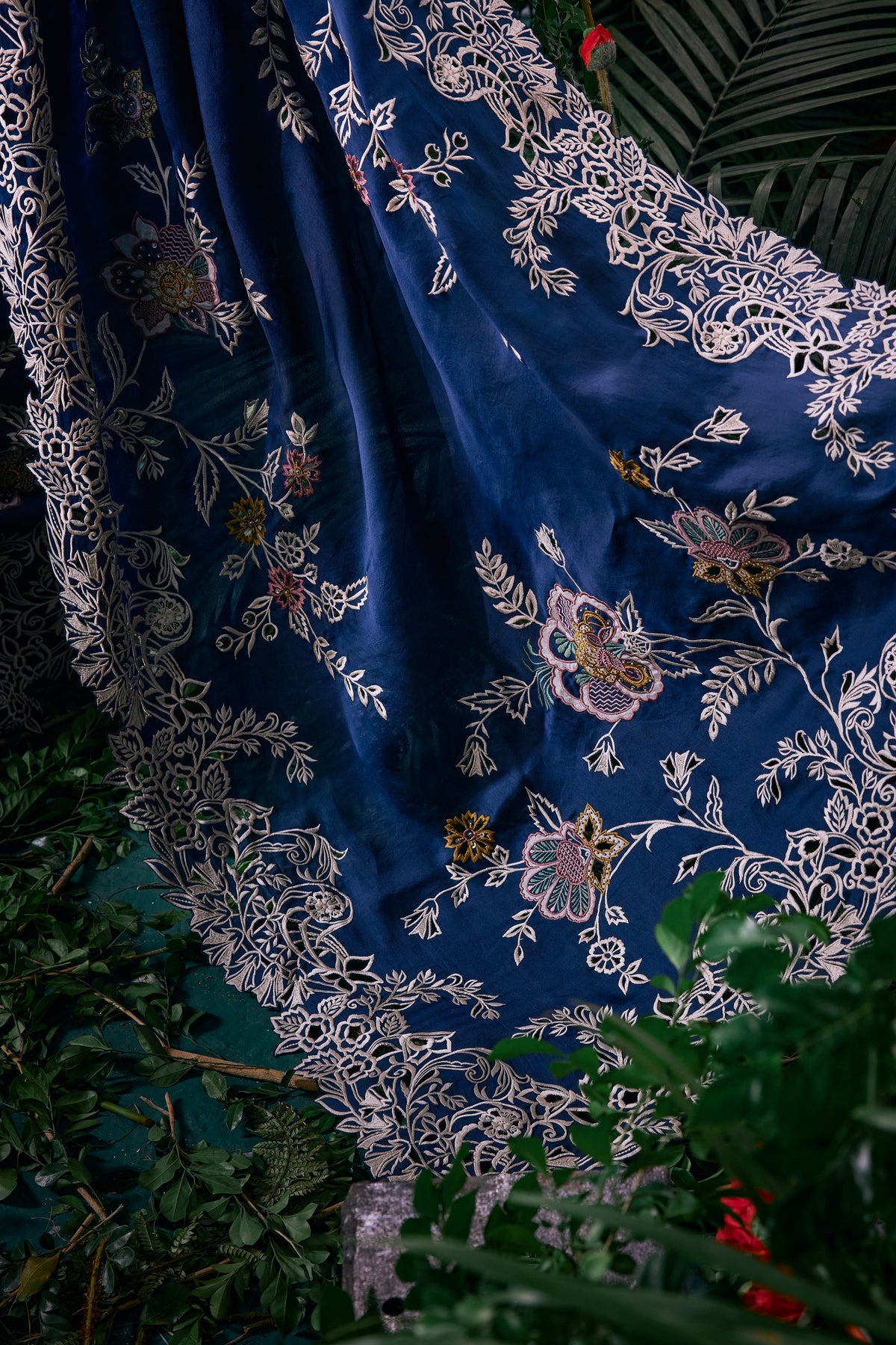 Indigo Multi Pastel Embroidered and Cutwork Saree