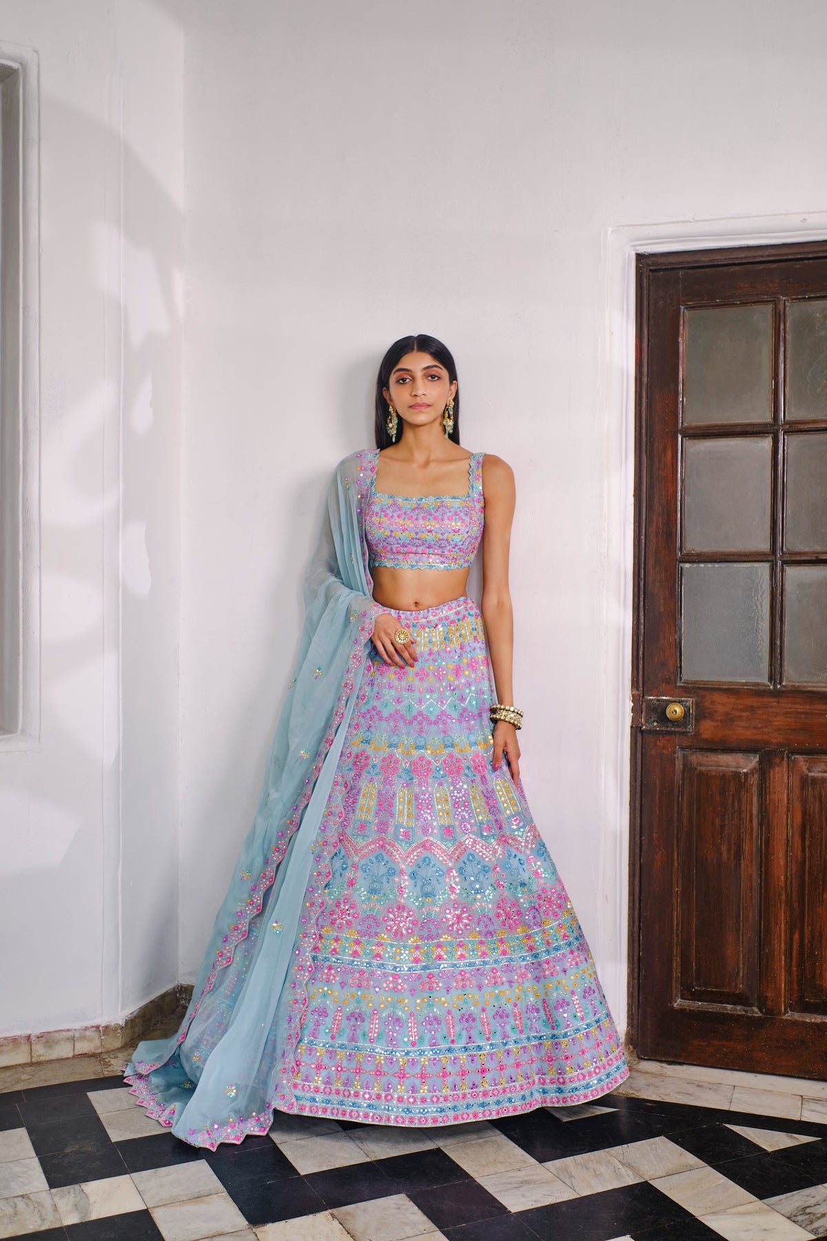 Powder Blue Floral Lehenga