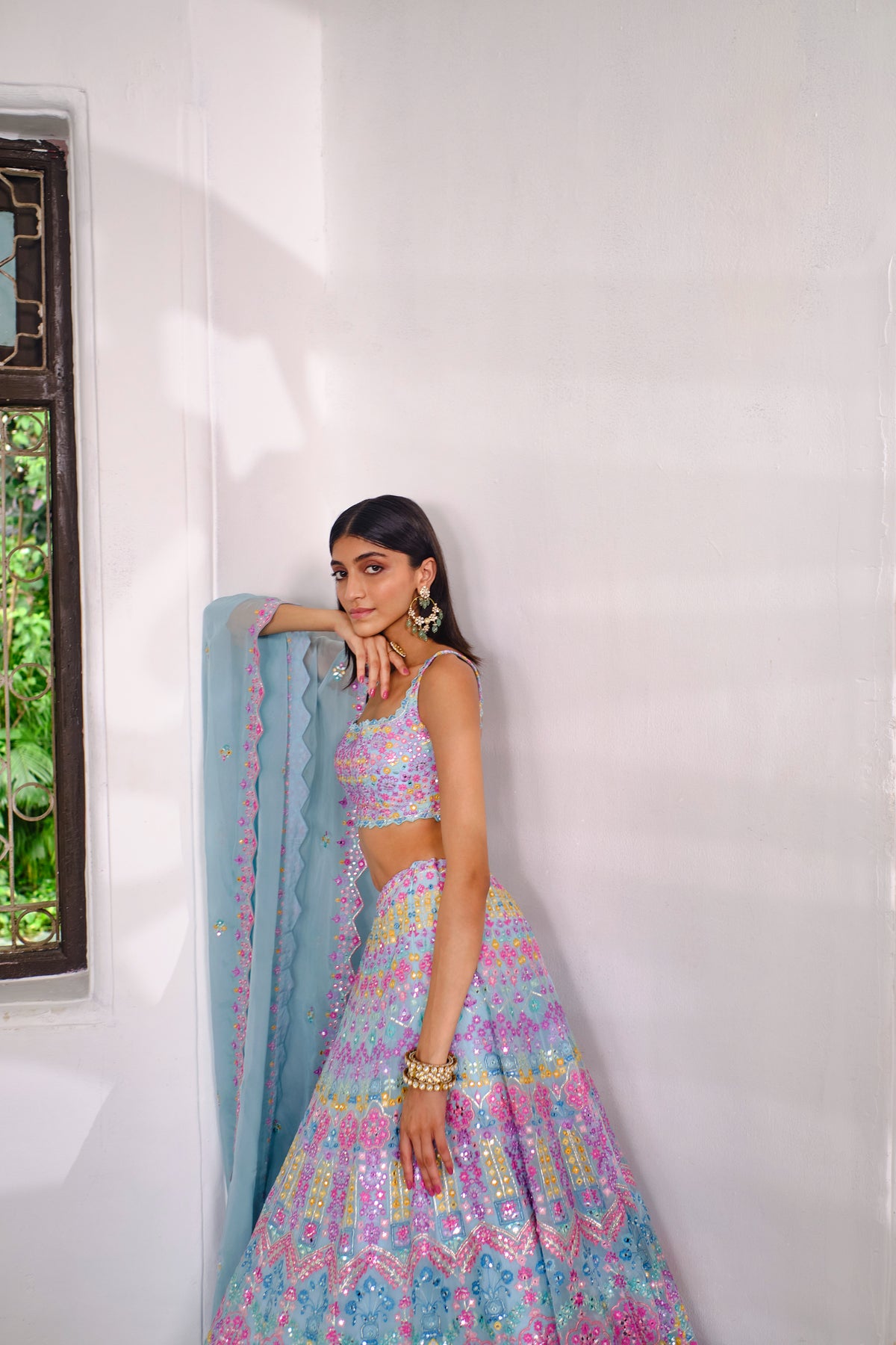 Powder Blue Floral Lehenga