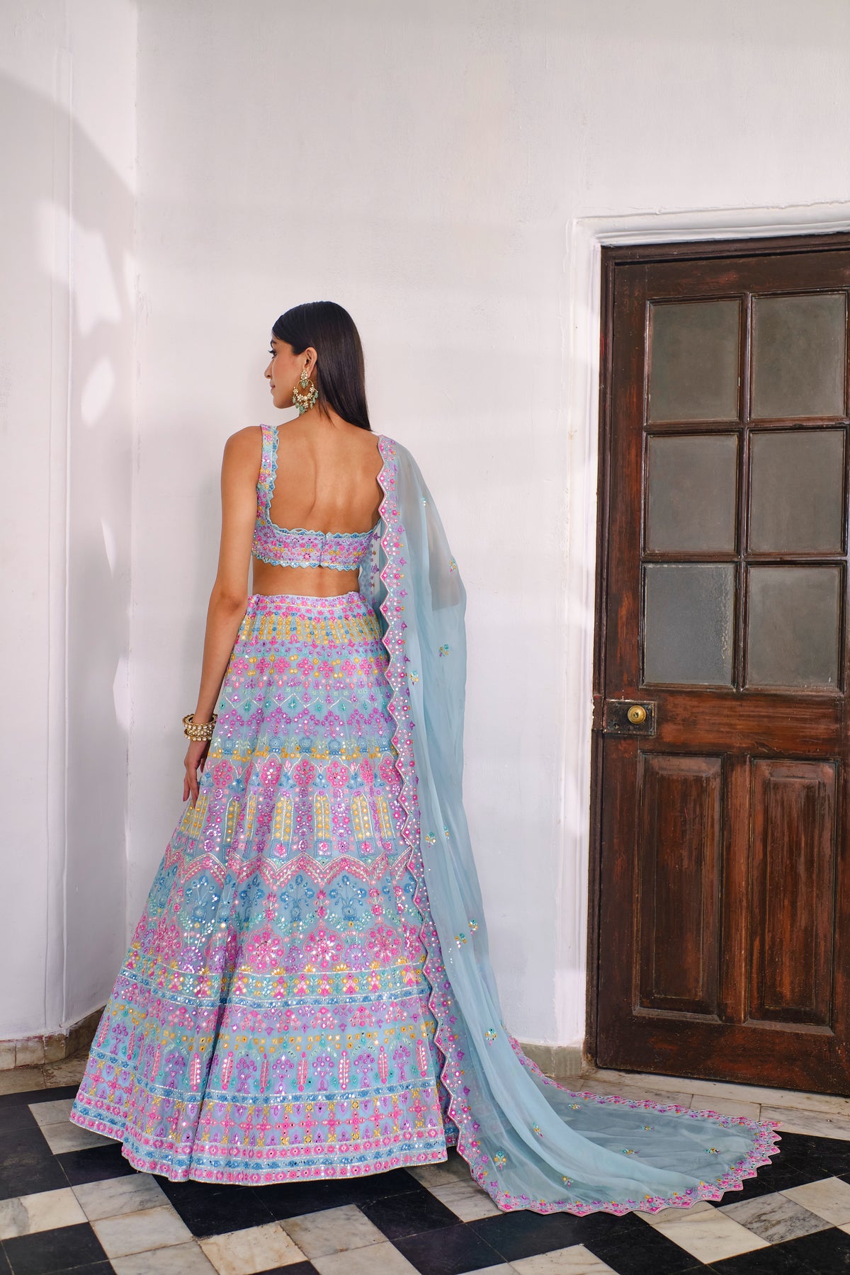 Powder Blue Floral Lehenga