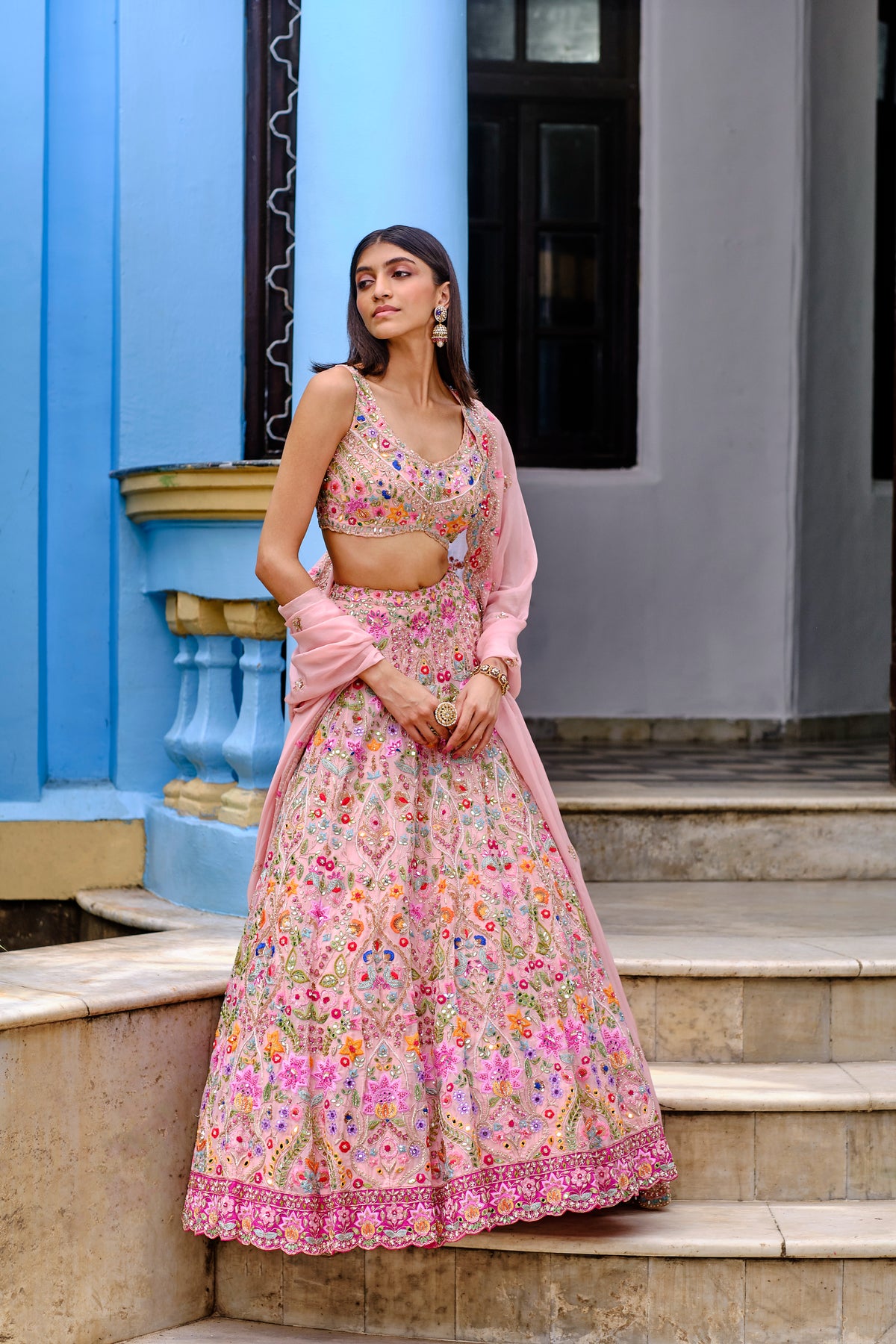 Salmon Pink Multi Pearl Lehenga