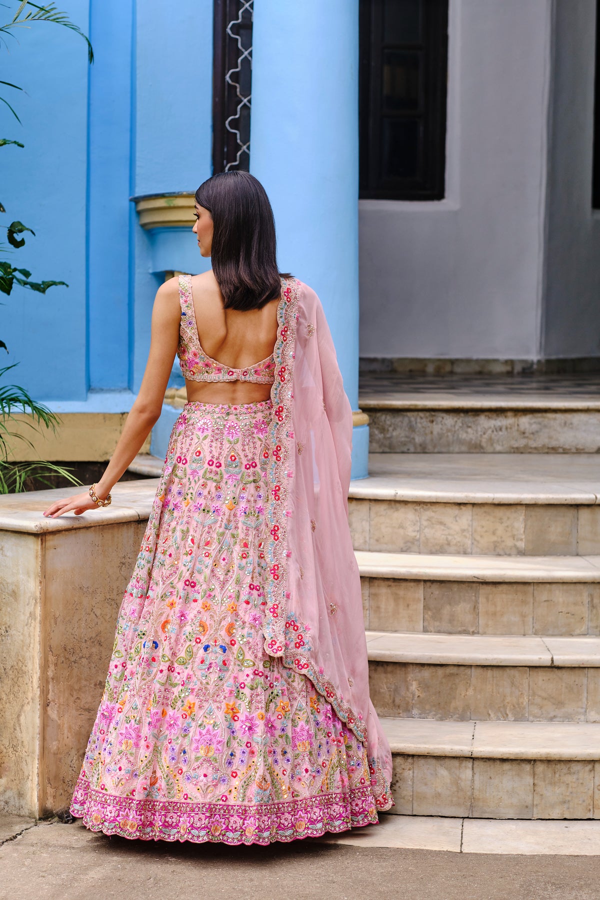 Salmon Pink Multi Pearl Lehenga