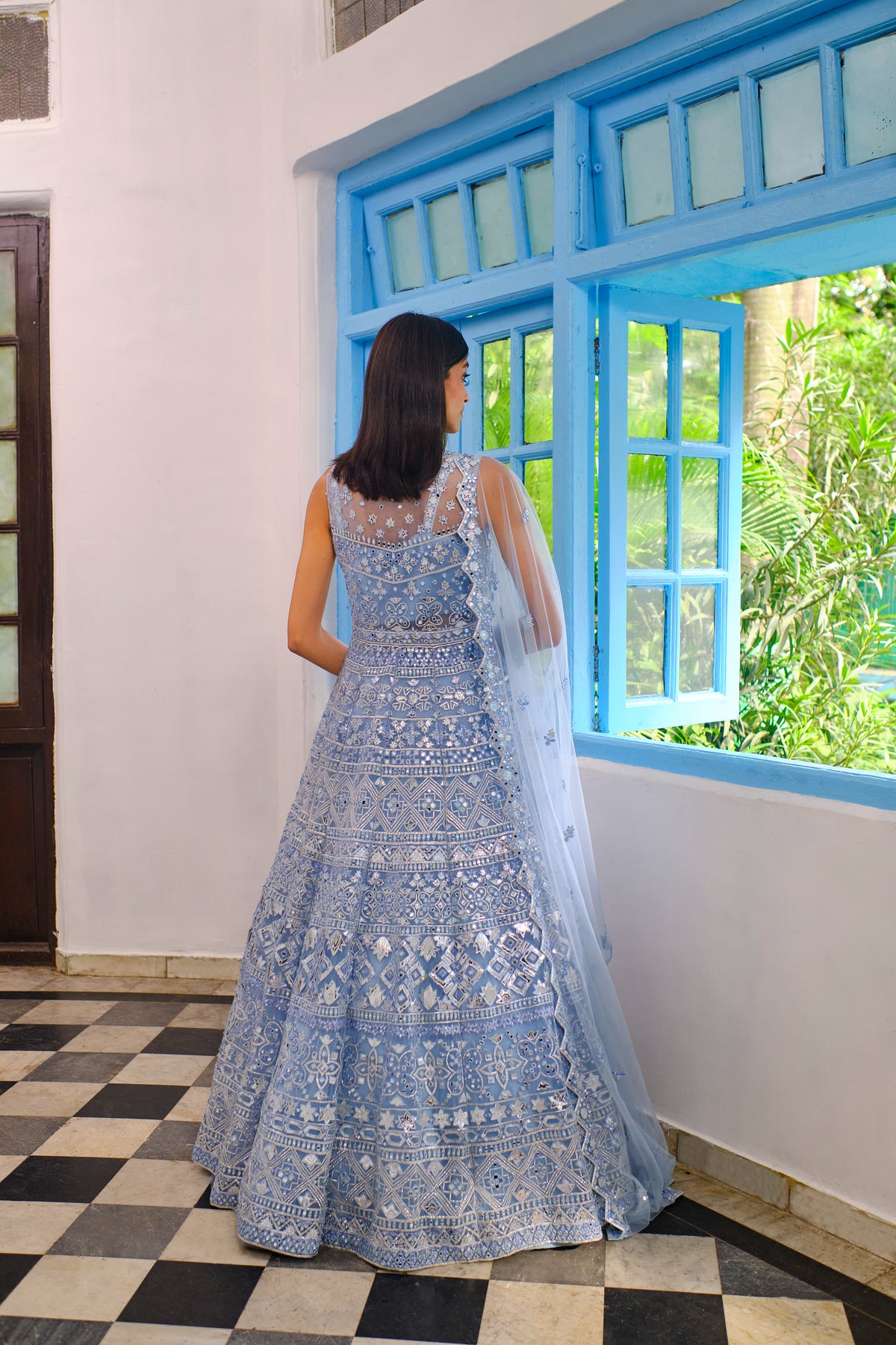 Blue Mirror Jacket/lehenga