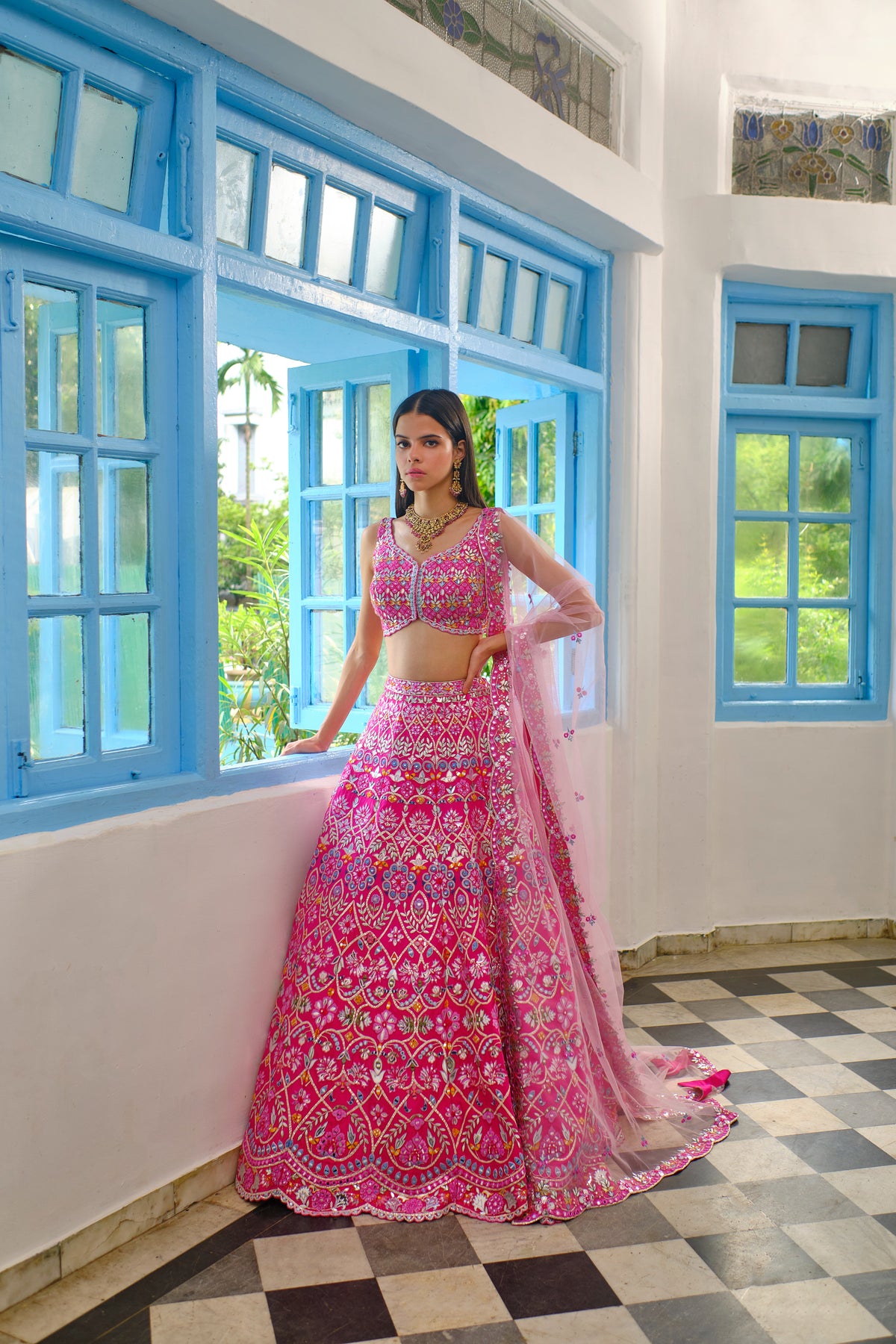 Hot Pink Floral Gota Lehenga