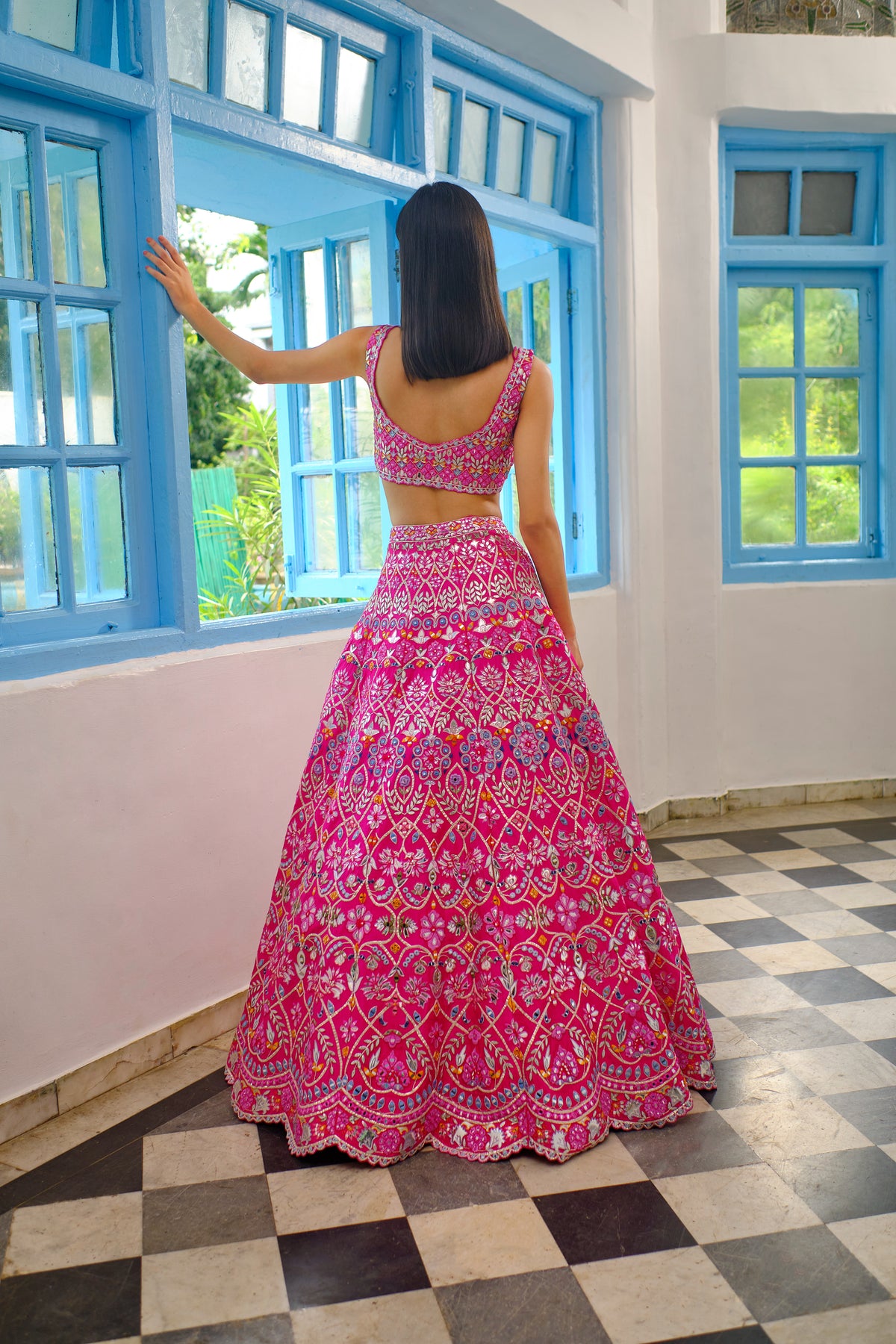 Hot Pink Floral Gota Lehenga