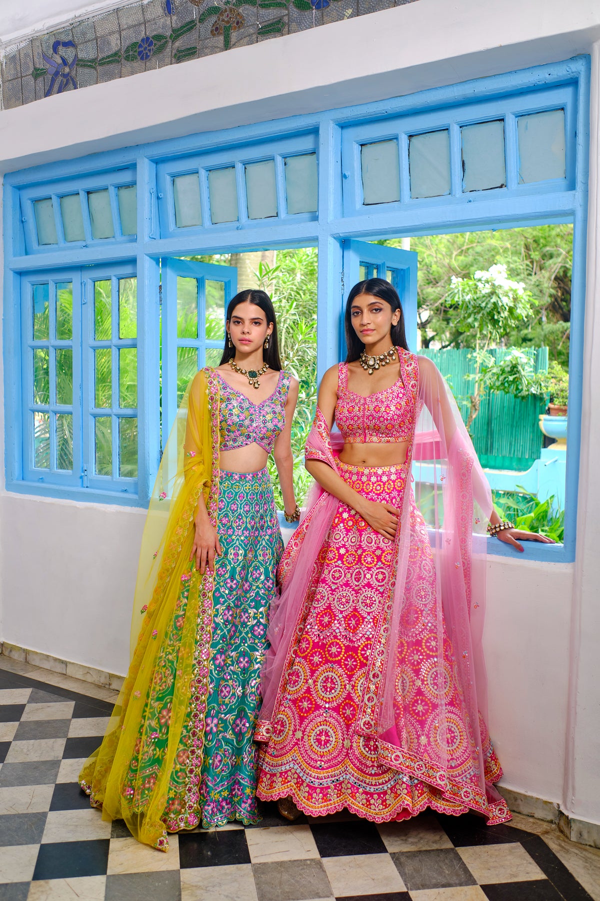 Fushcia Pink Circles Lehenga