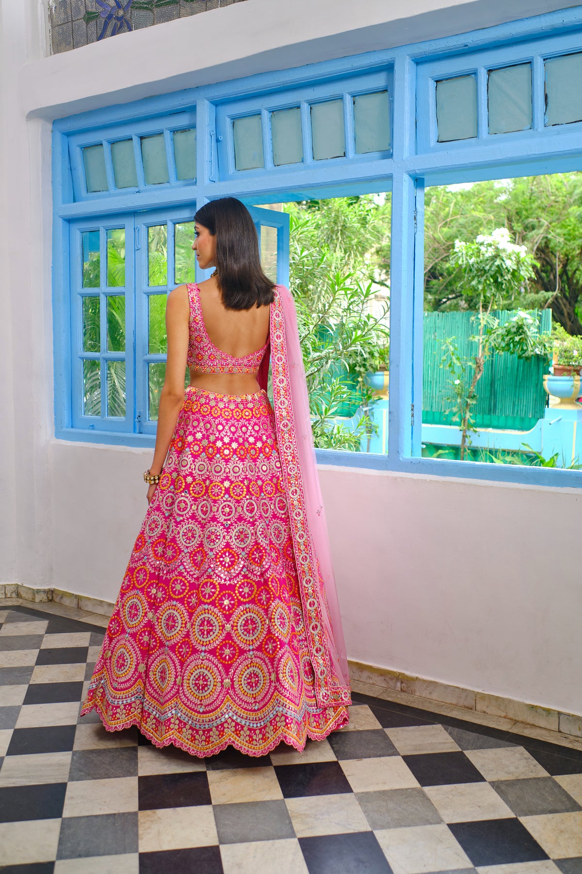 Fushcia Pink Circles Lehenga