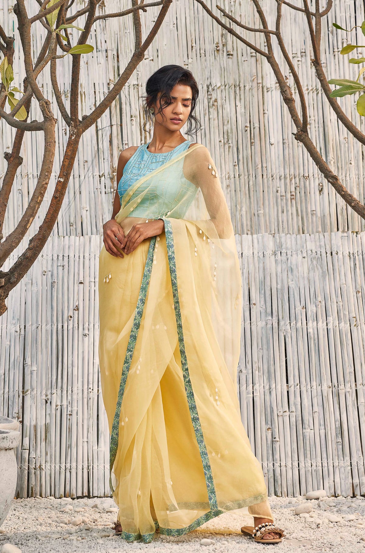 Sunshine Yellow Organza Saree Set