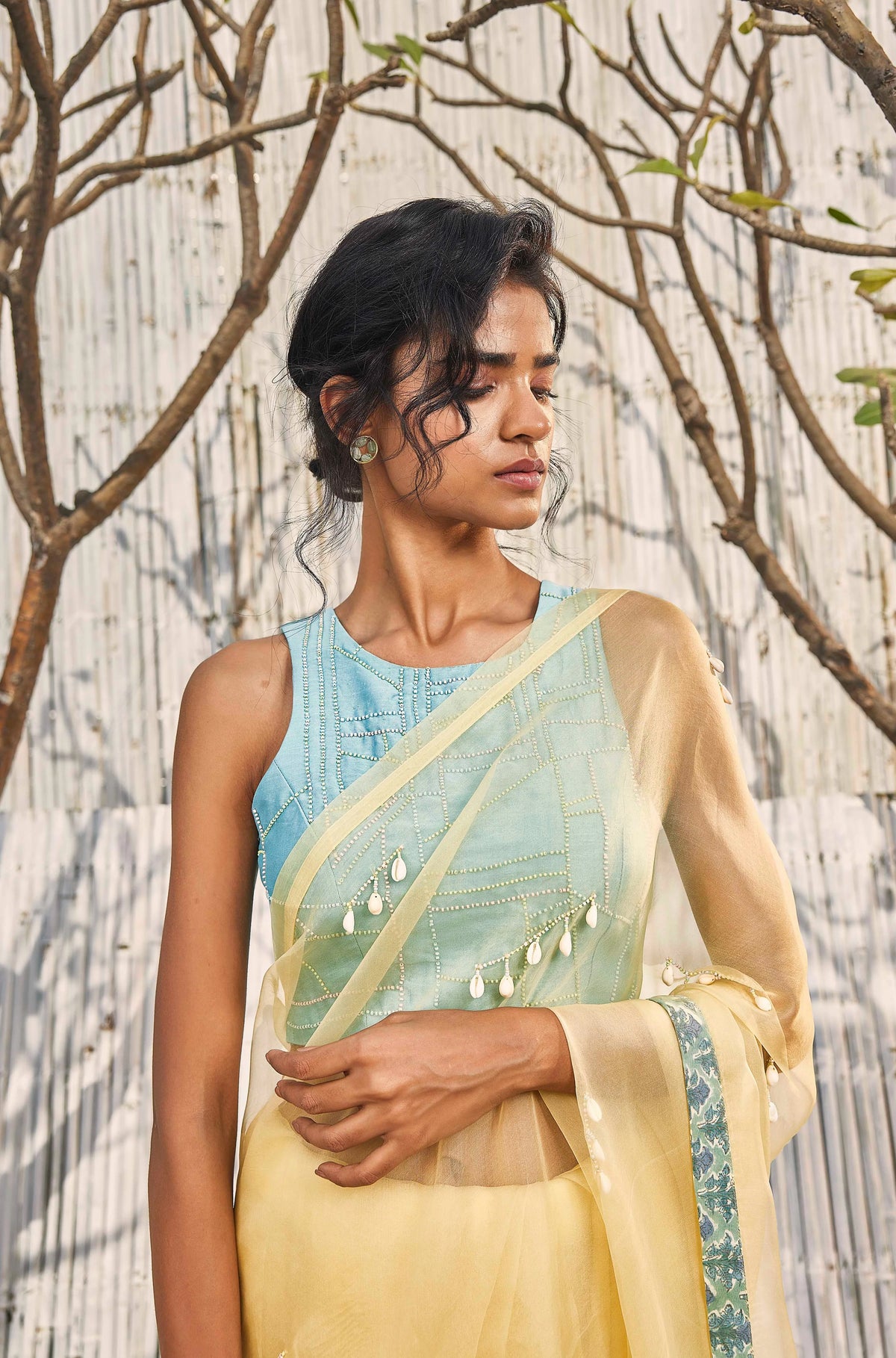 Sunshine Yellow Organza Saree Set