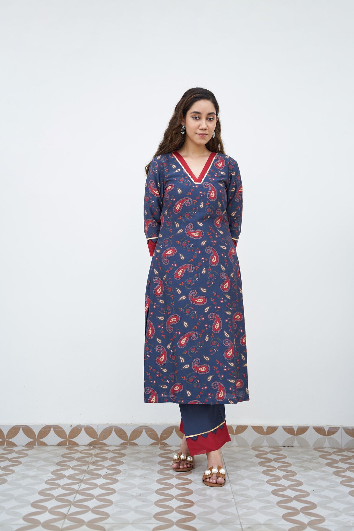 Space blue printed kurta set