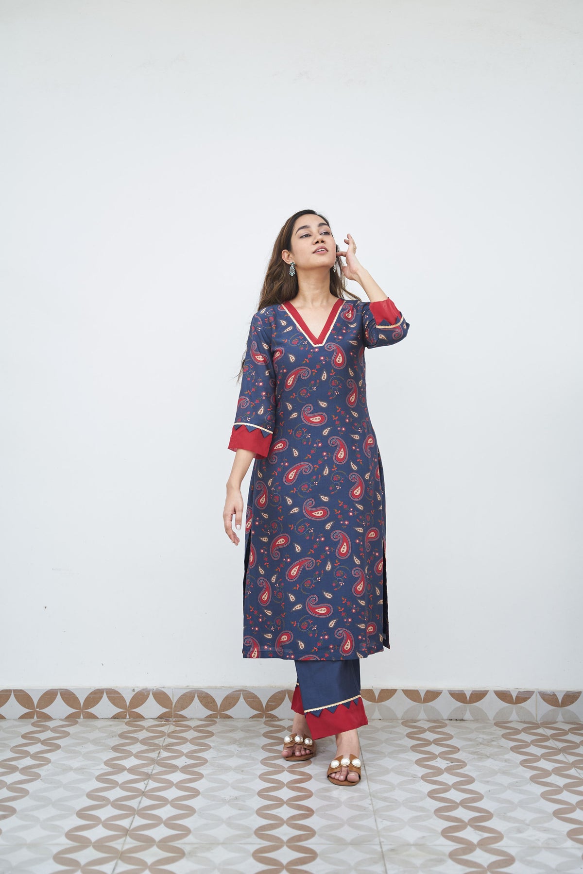 Space blue printed kurta set