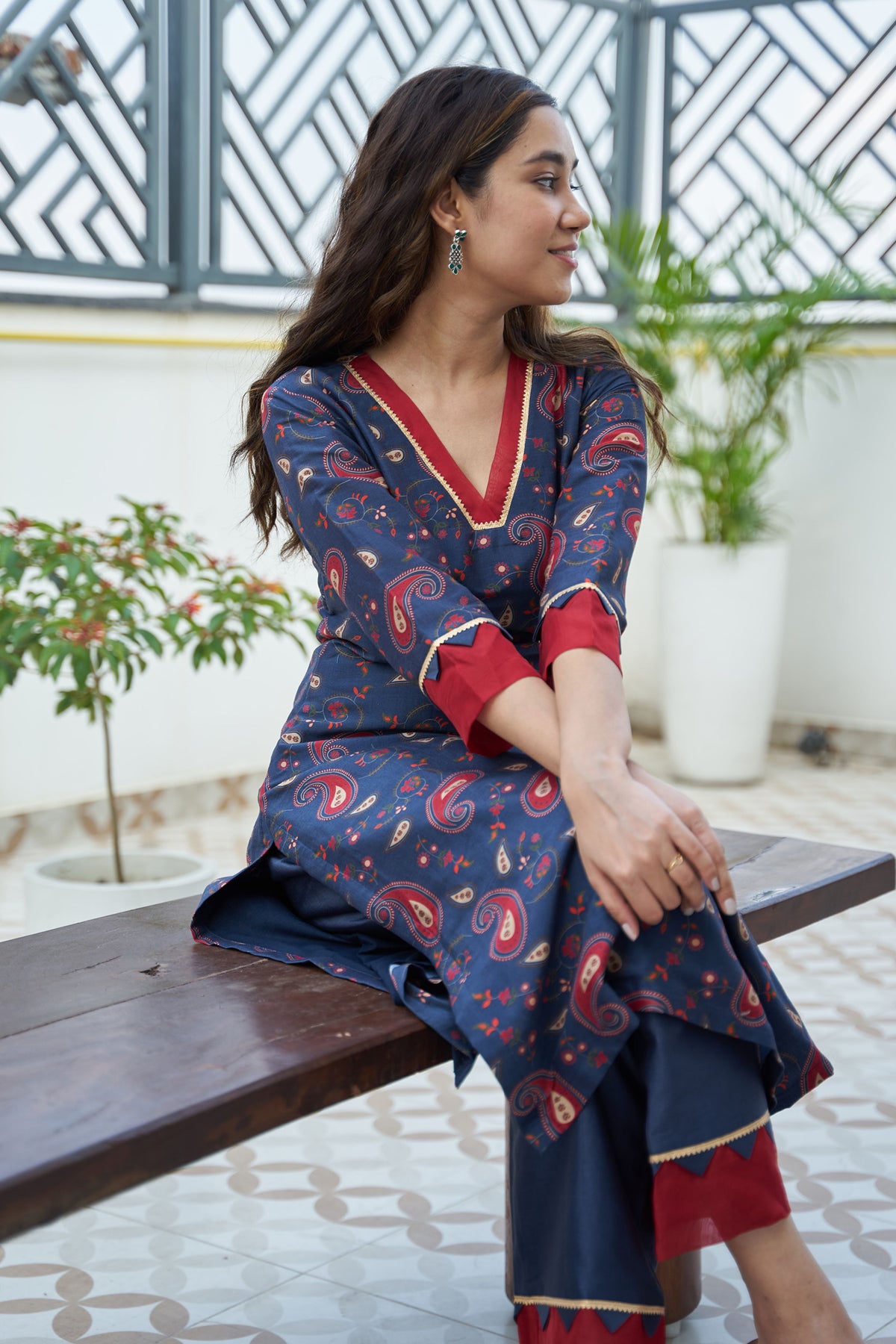 Space blue printed kurta set