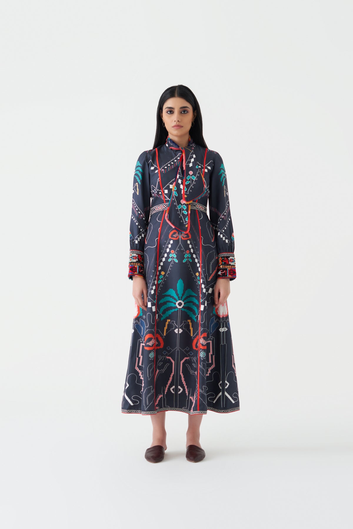 Carbon Print and Embroidered Coba Dress