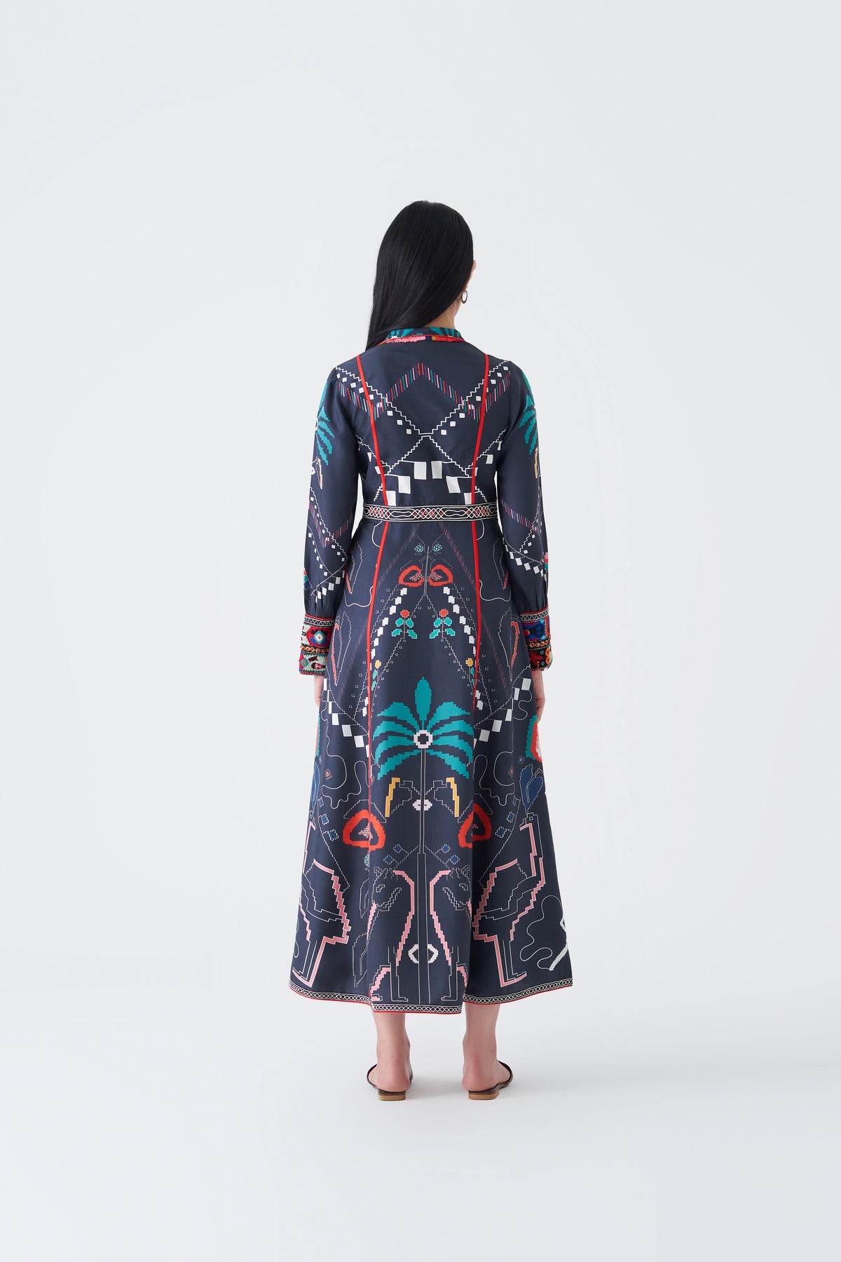 Carbon Print and Embroidered Coba Dress