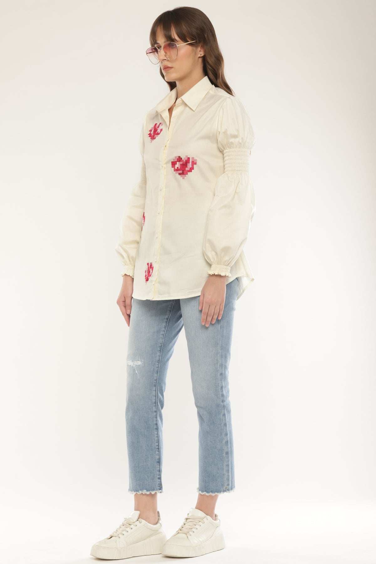 Ivory Heart patched shirt