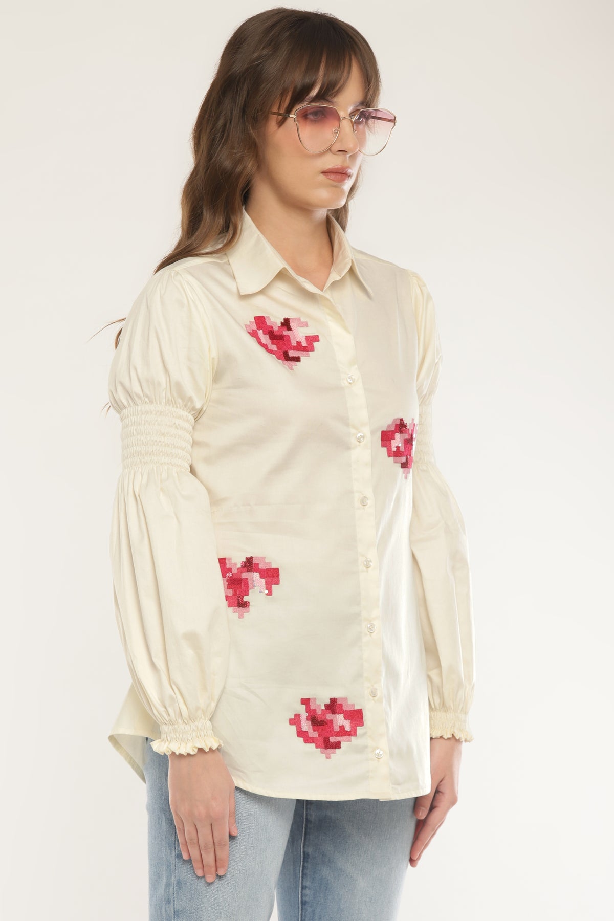 Ivory Heart patched shirt