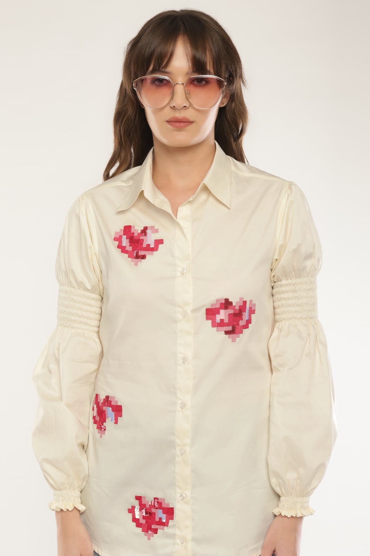 Ivory Heart patched shirt