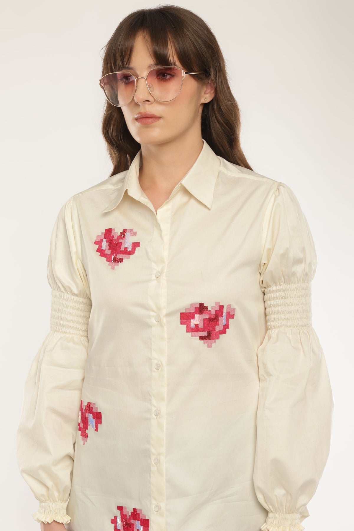 Ivory Heart patched shirt