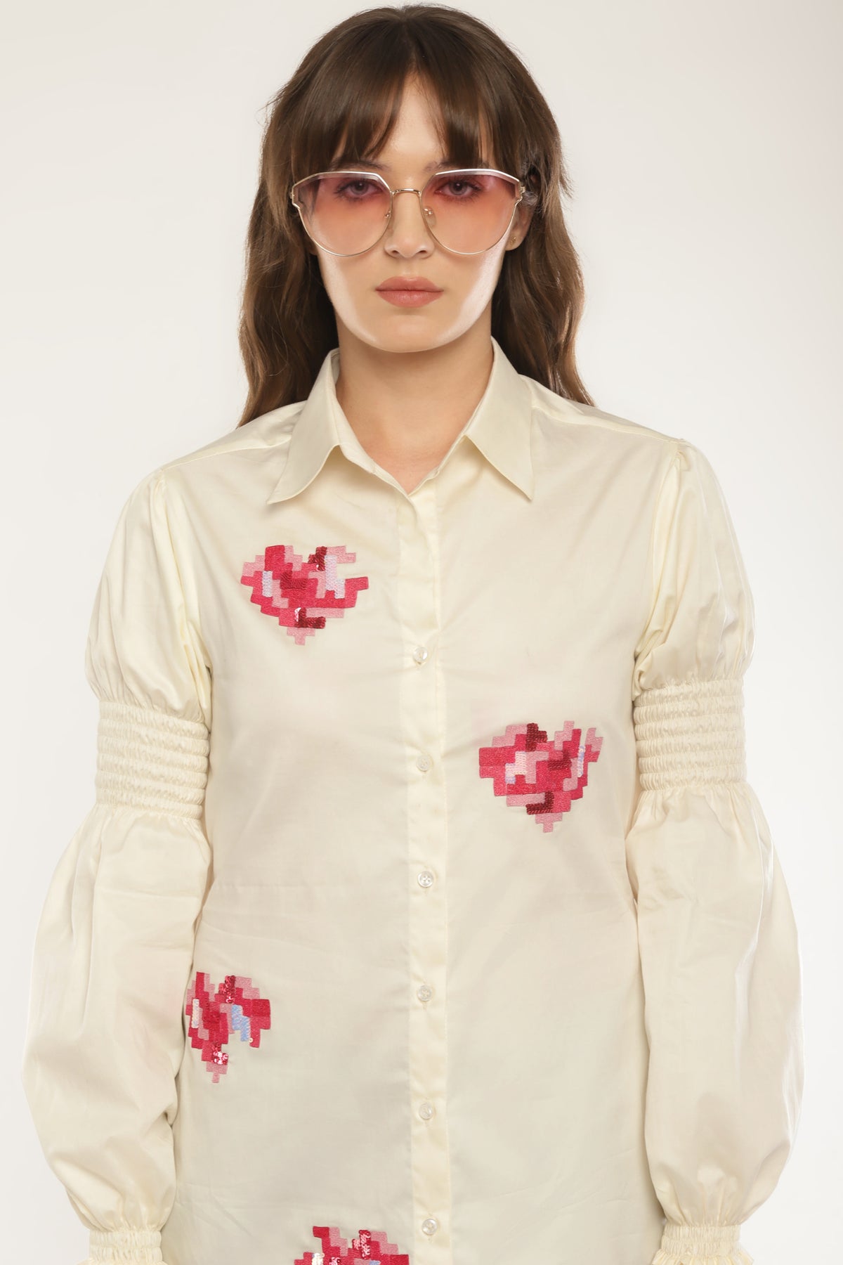 Ivory Heart patched shirt