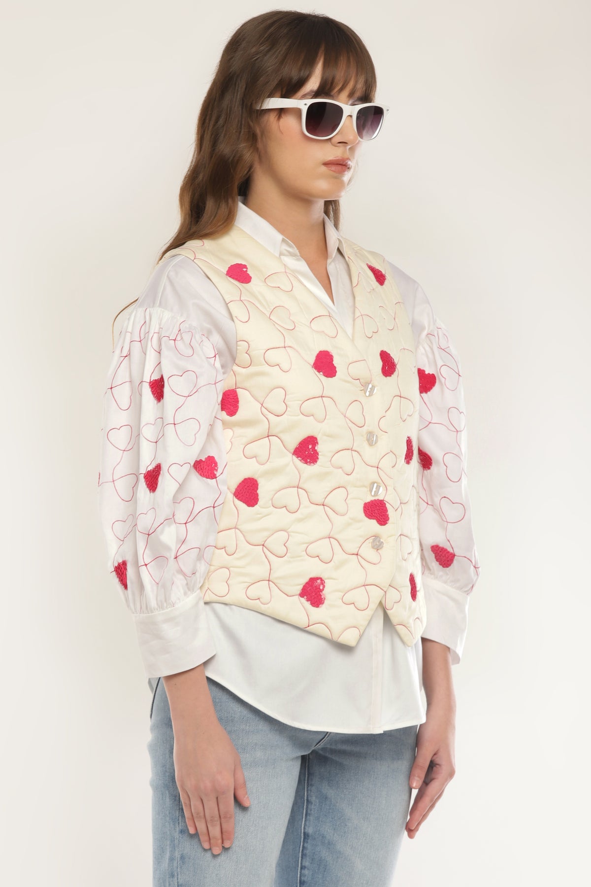 Ivory Quilted Vest with shirt