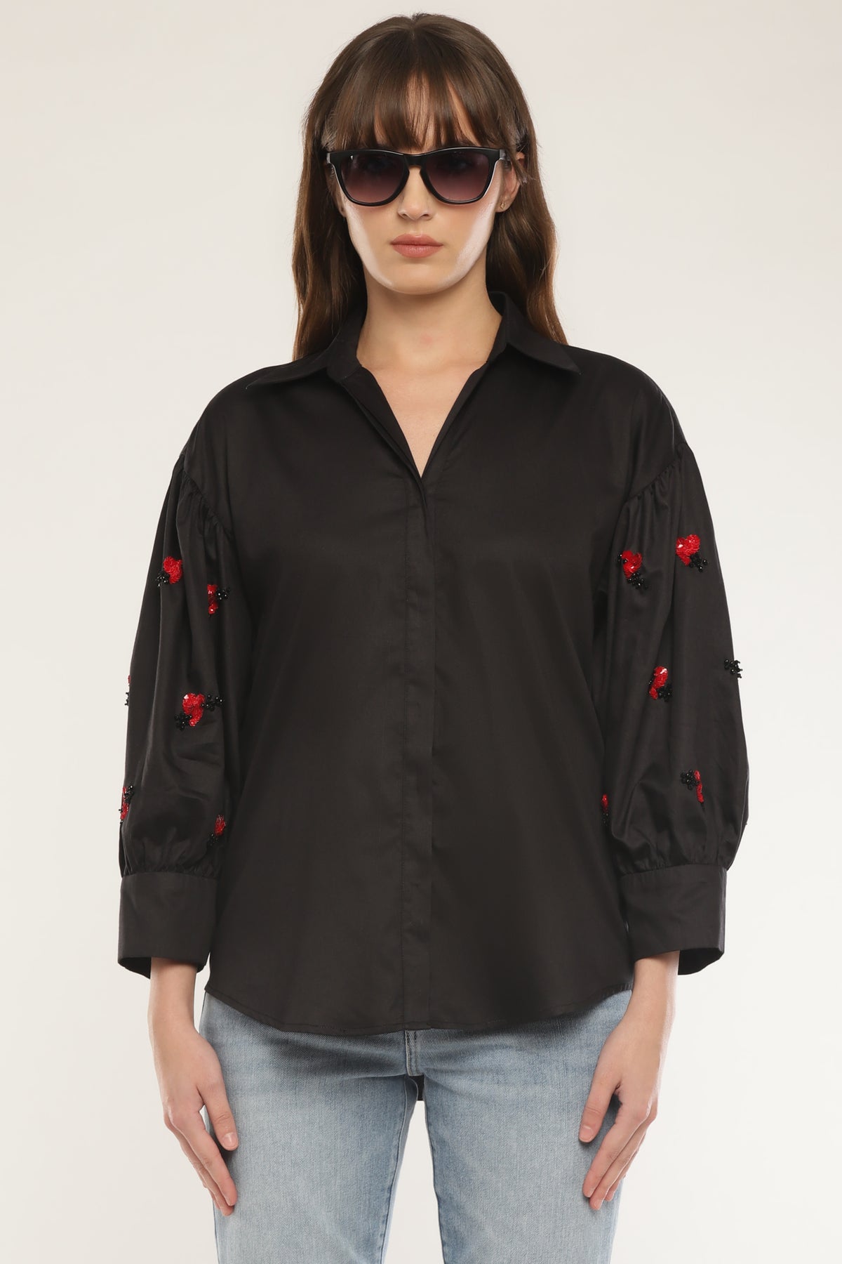 Black Sleeve embroidered shirt