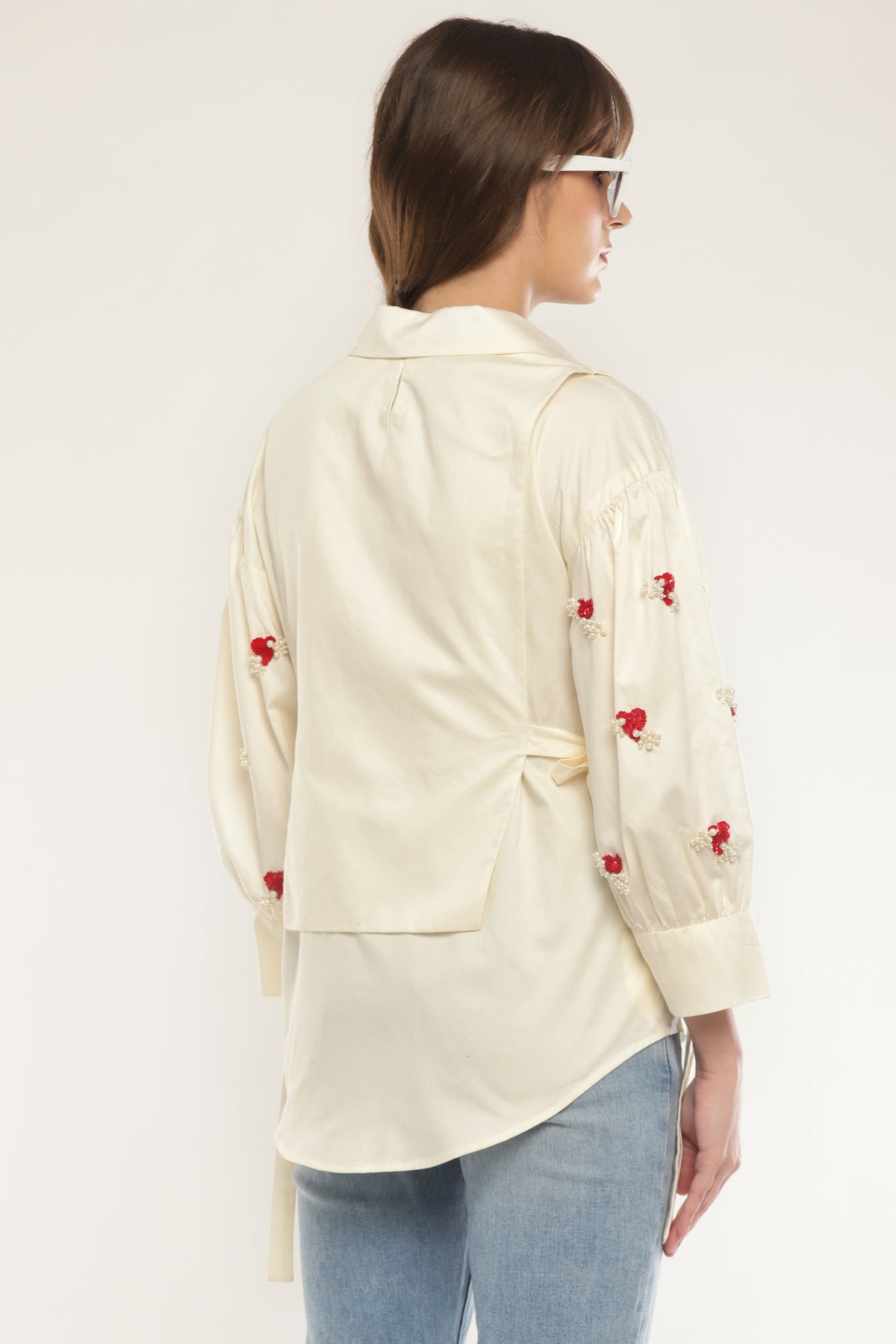 Ivory Sleeve embroidered shirt with overlay