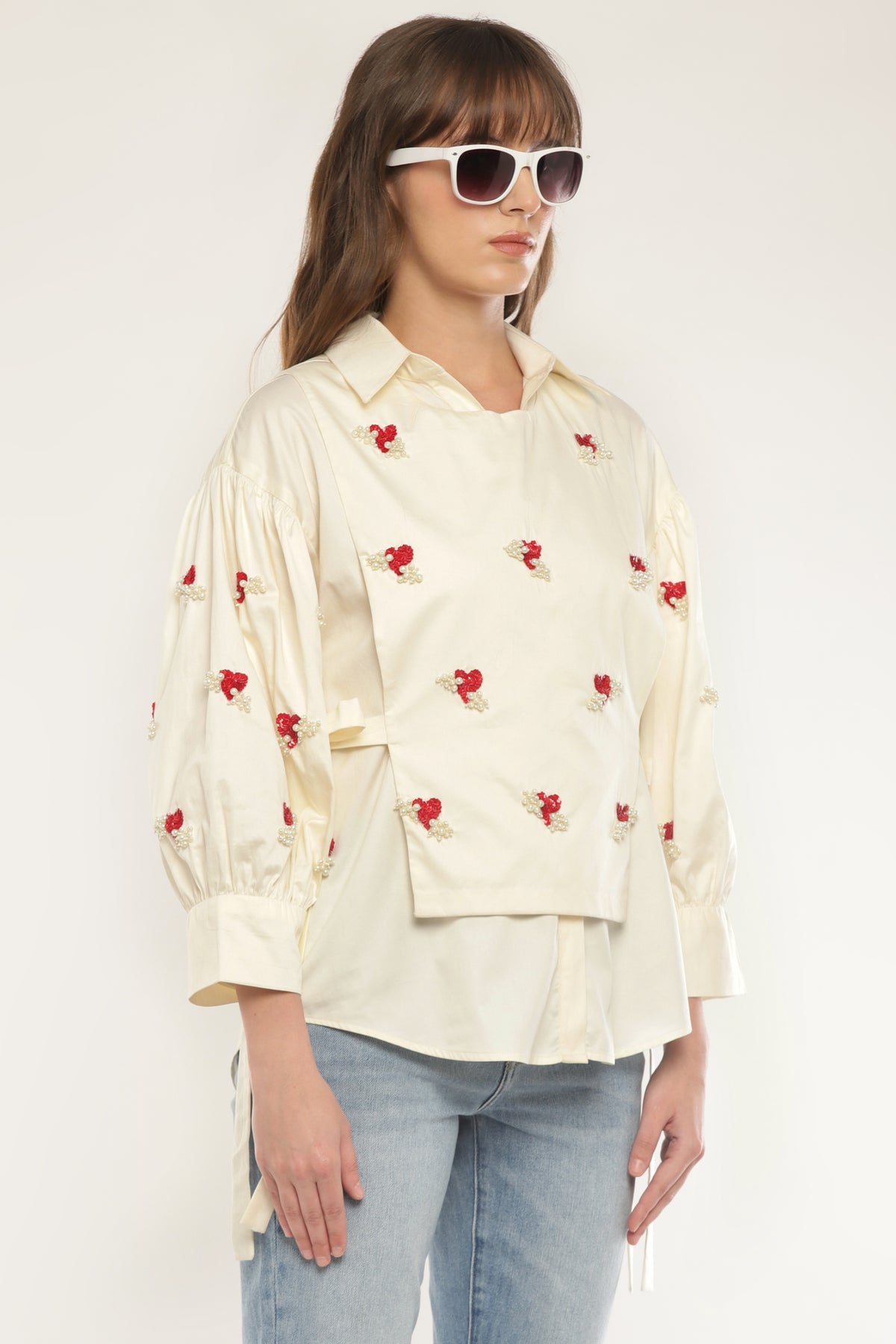 Ivory Sleeve embroidered shirt with overlay