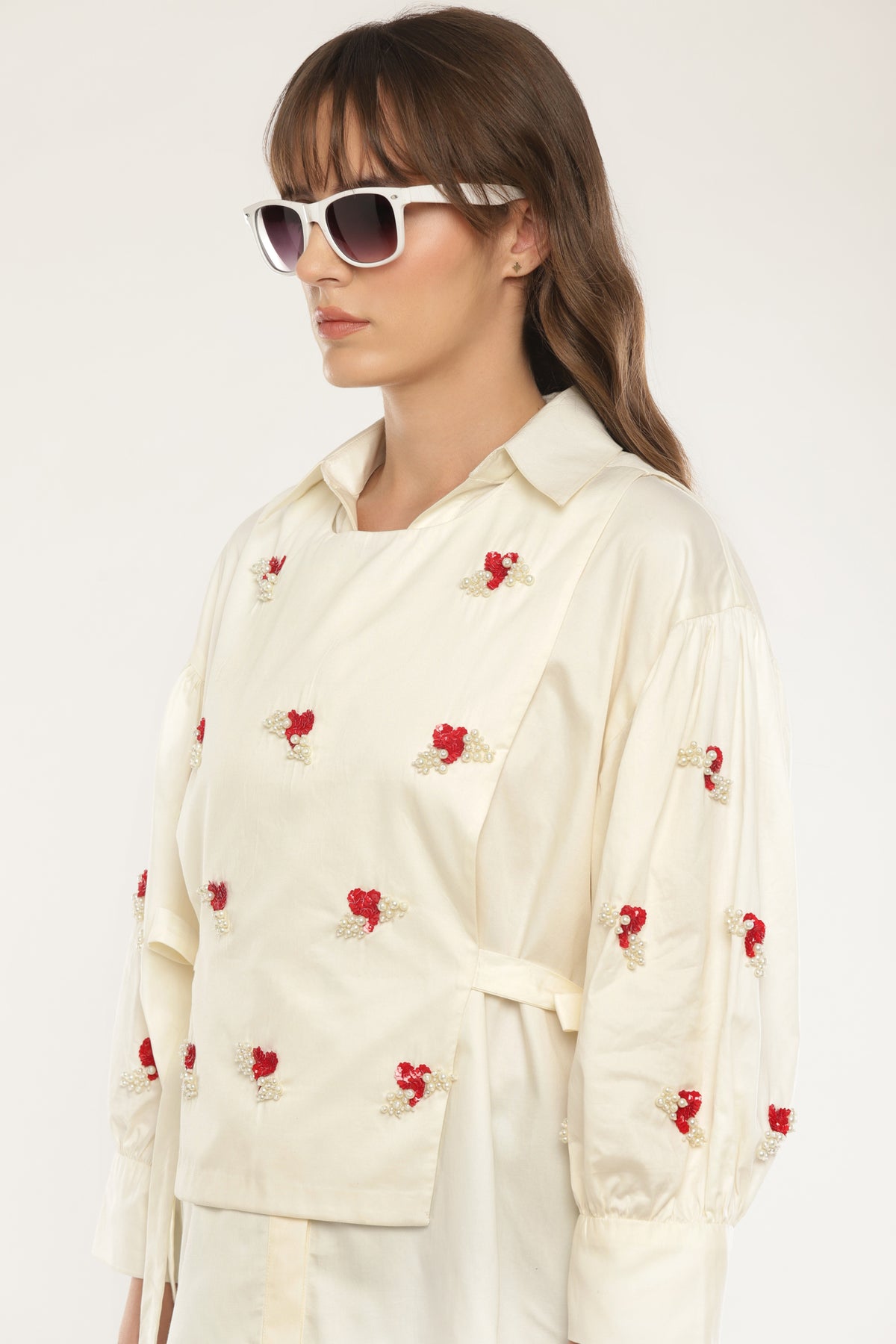 Ivory Sleeve embroidered shirt with overlay